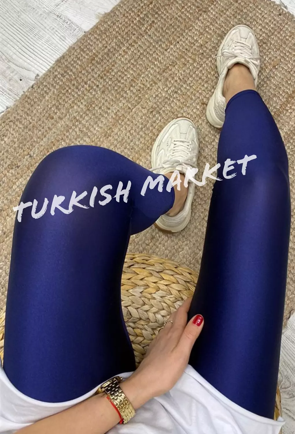 Navy blue metallic leggings image