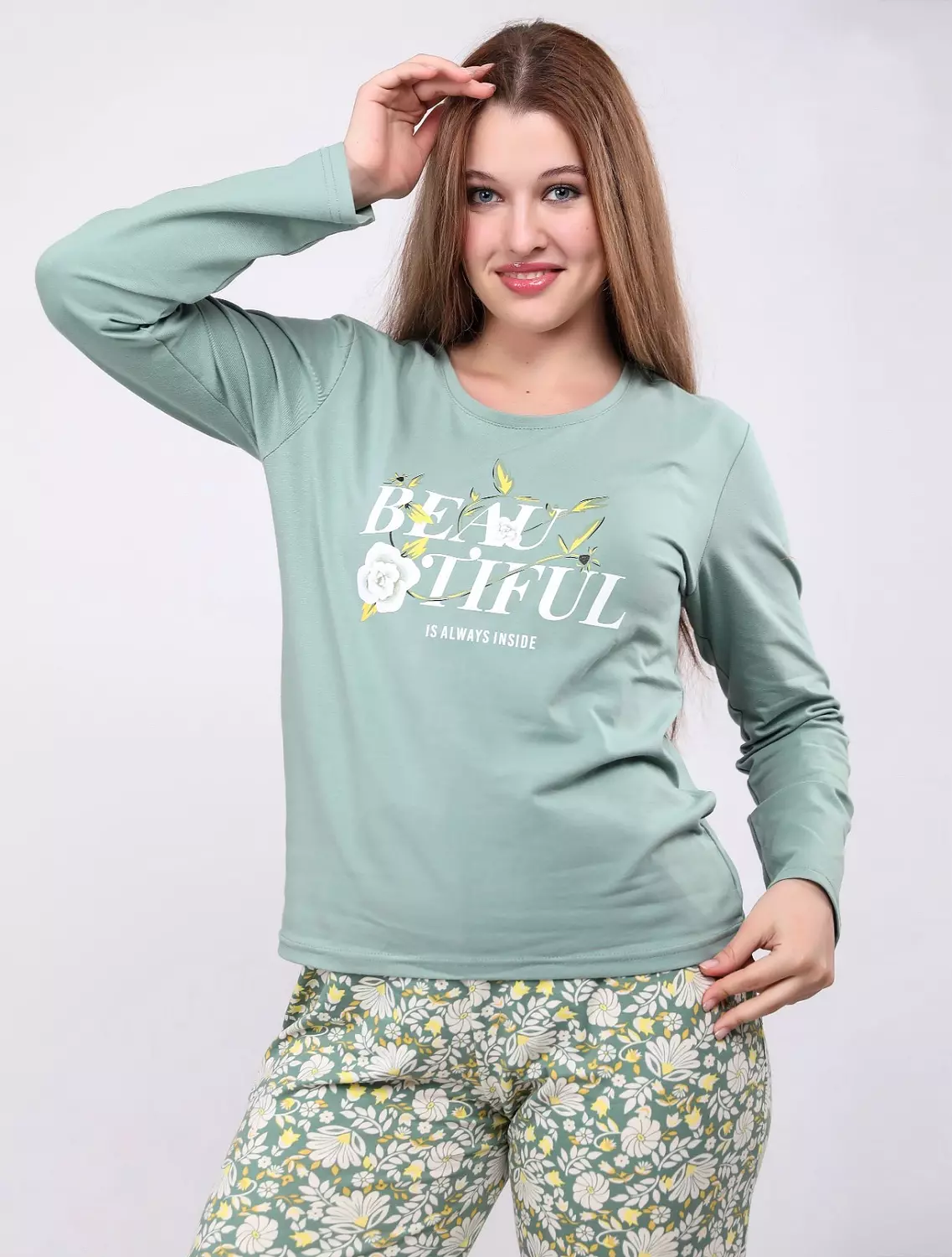S104 Lotus Flower long sleeves pajama set 1