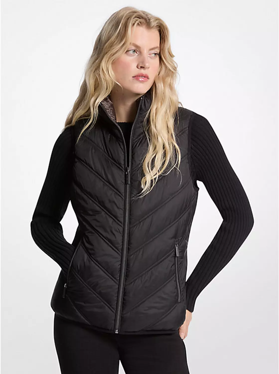  Chevron Quilted Logo Print and Nylon Packable Vest image