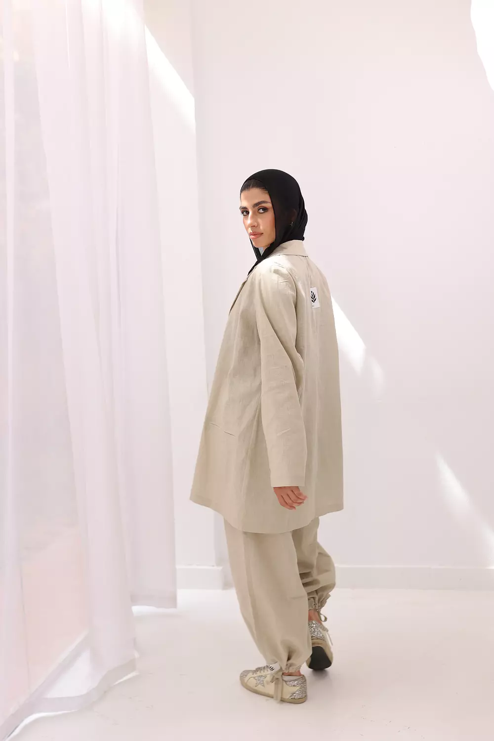Linen wrapped pants in beige  2