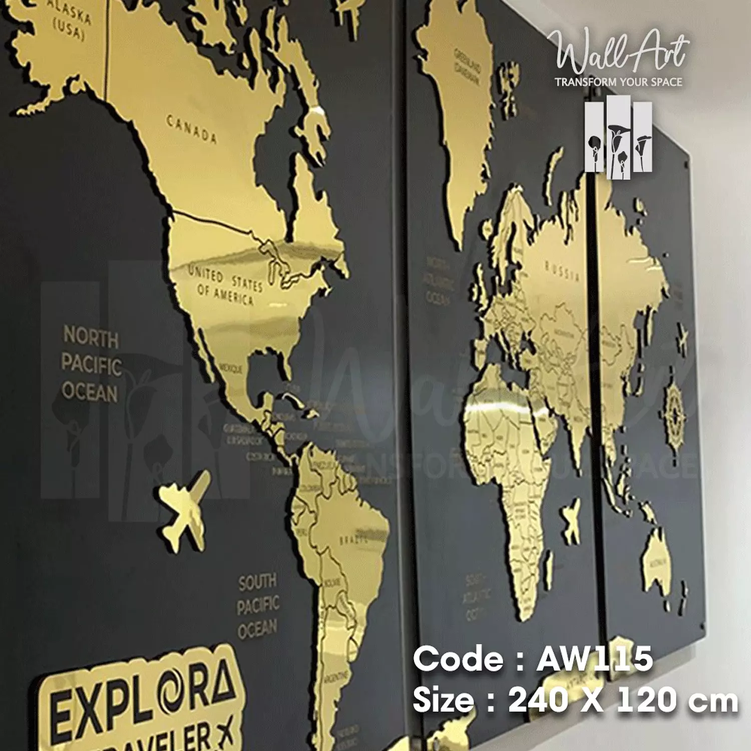 AW115-Engraved World Map   23