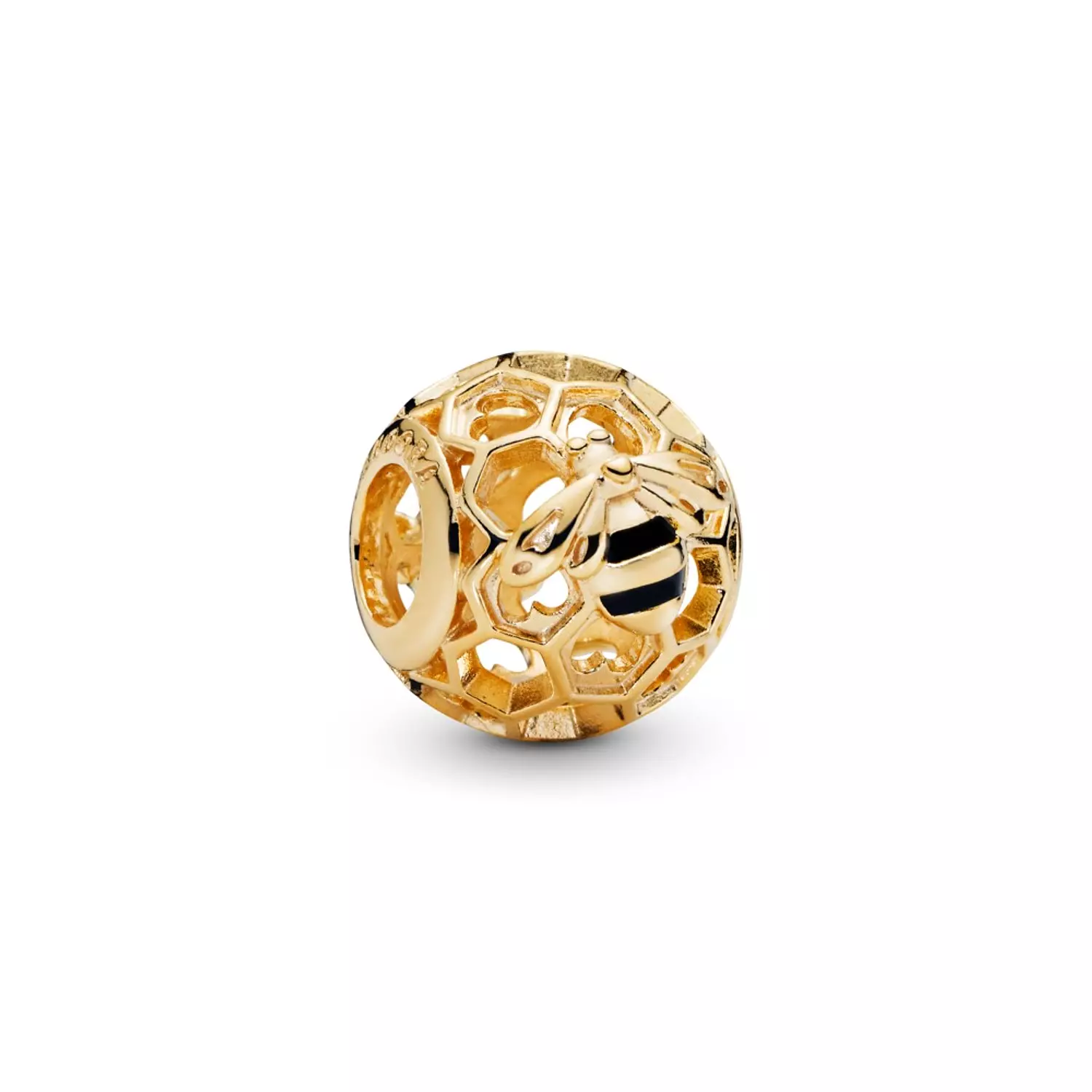 Bee and honeycomb PANDORA Shine charm with black enamel