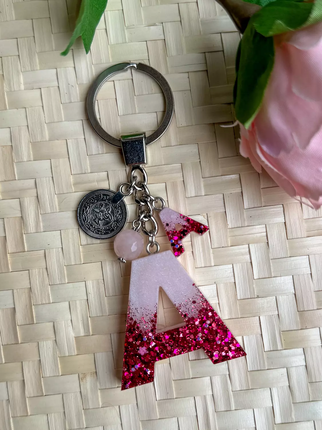 Resin Letters Keychain ( Glitter Pink ) "By Order"  1