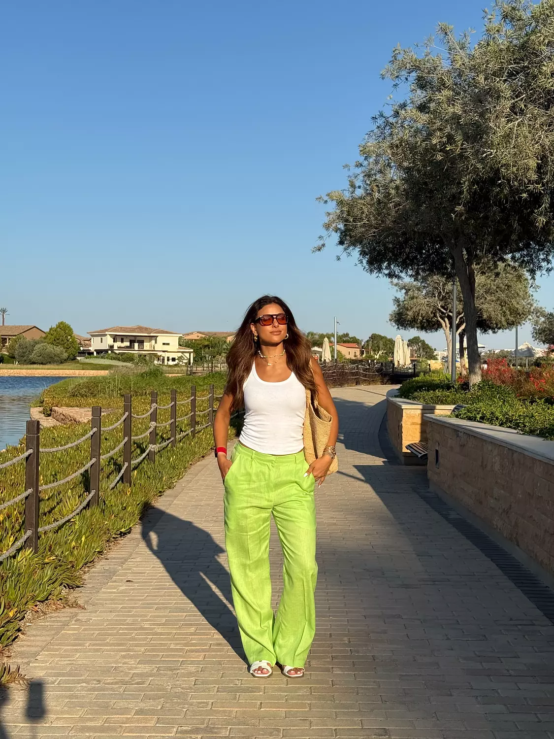 Linen Apple Green Darted Pants  2