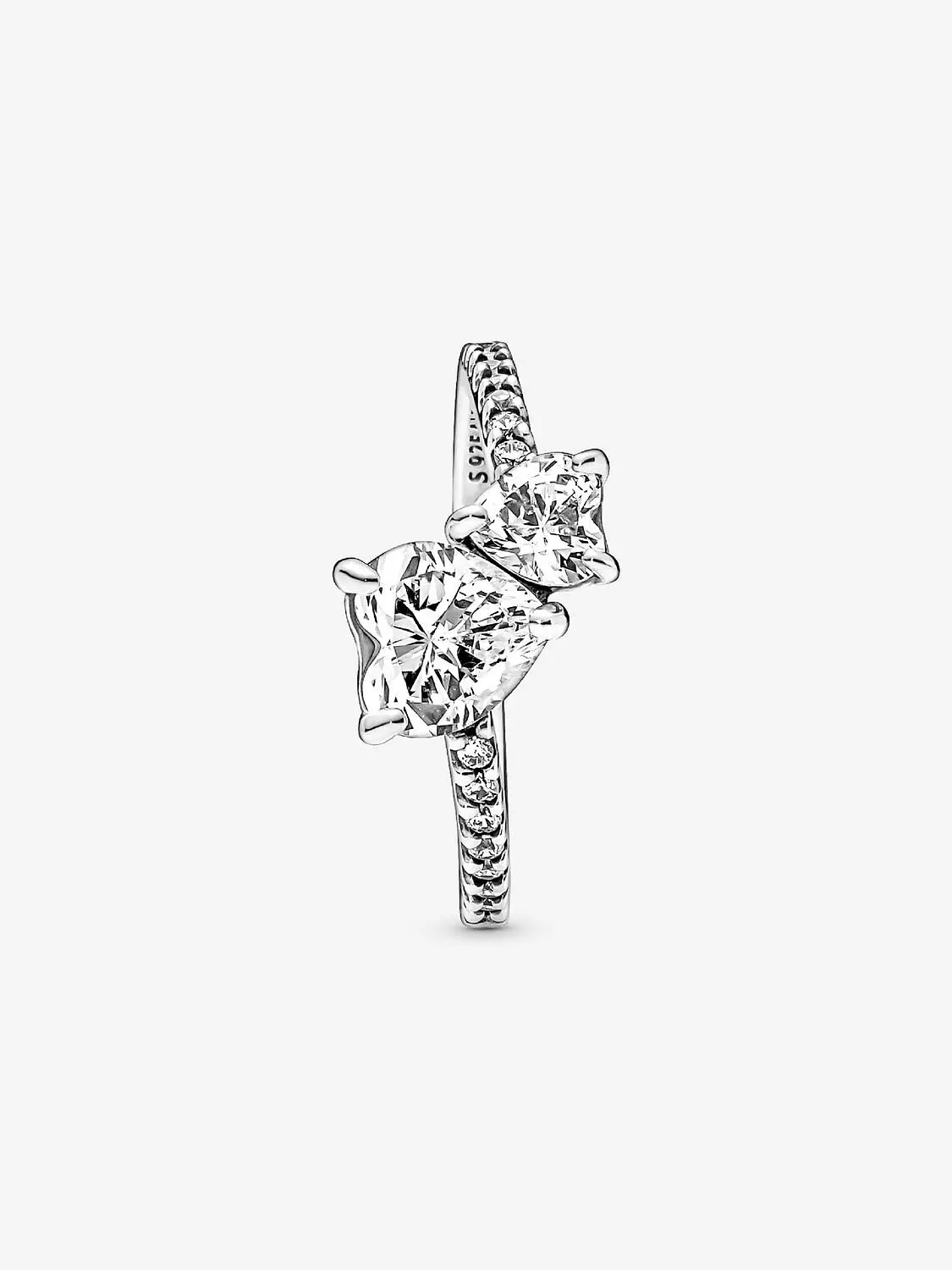 Double Heart Sparkling Ring Sterling silver 3