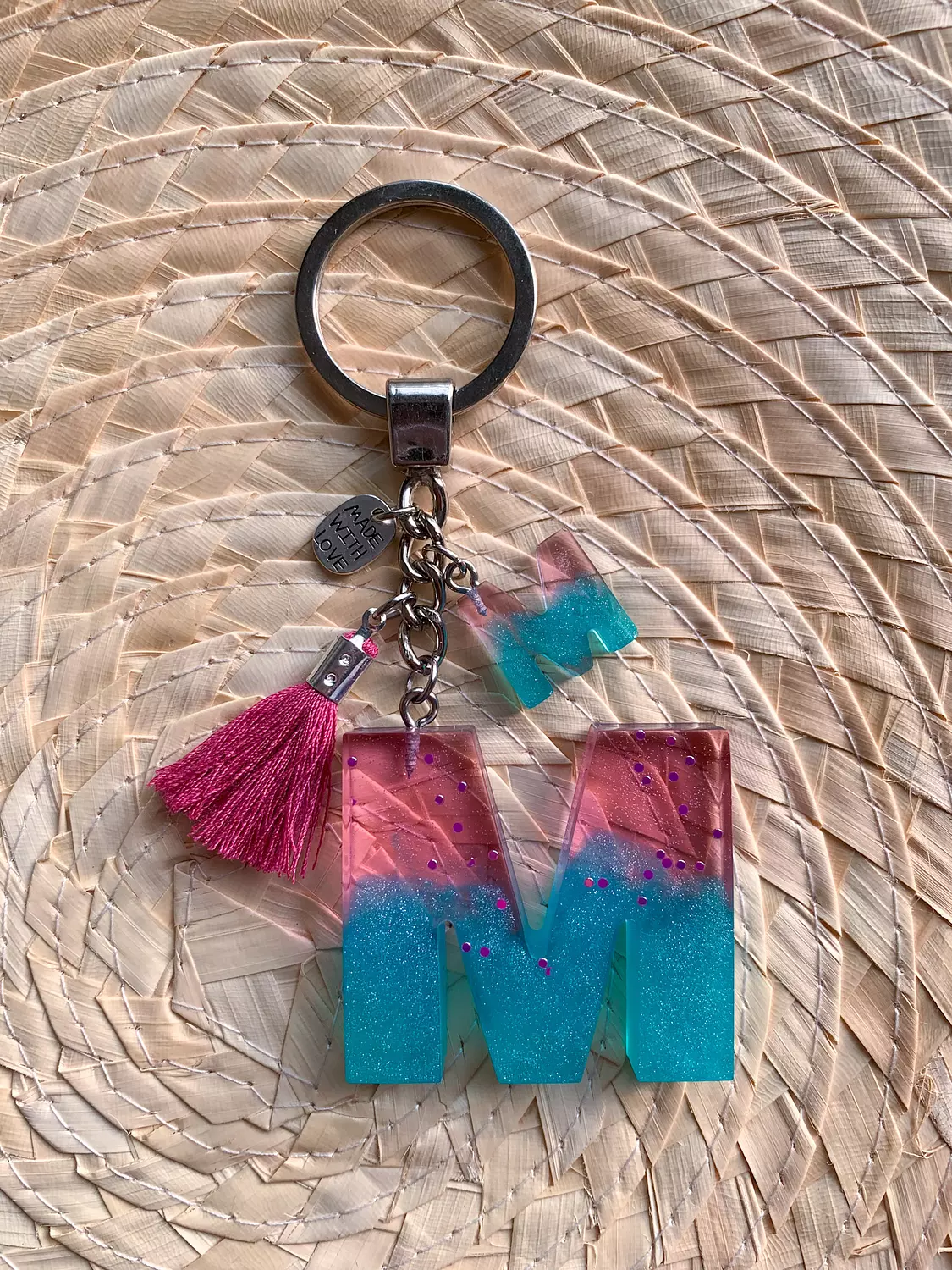 Resin Letters Keychain ( Fuschya & Teal ) "By Order"  11