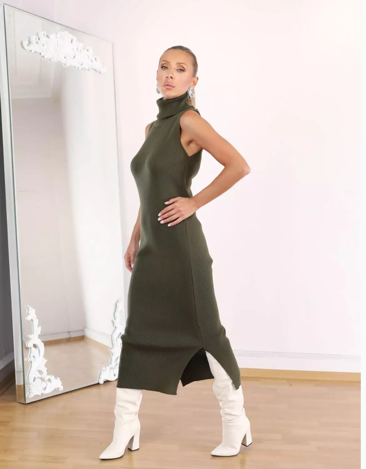 Olive Triko Dress And Cardigan (Set of 2 pieces) hover image