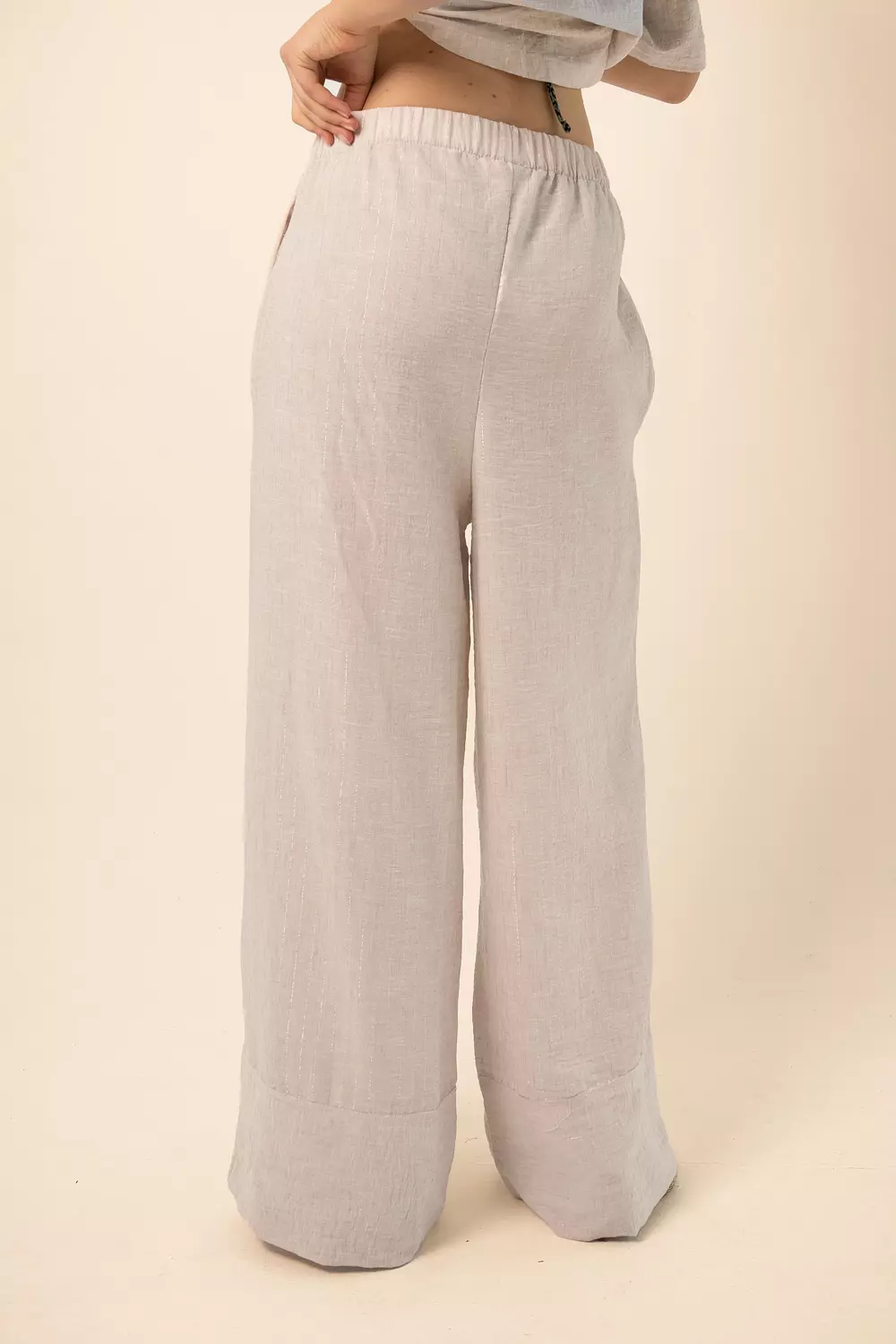 Wide-Leg Pants in silver Stripes - Beige 5