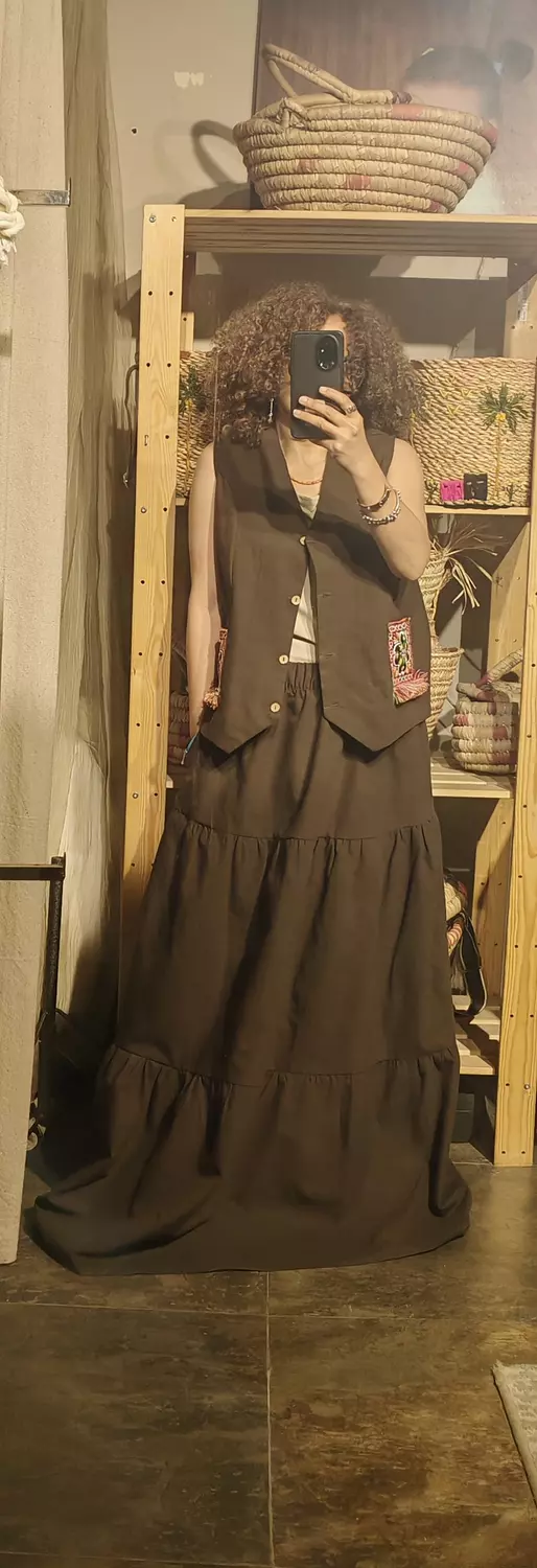 Boho Brown gabardin tiered skirt image