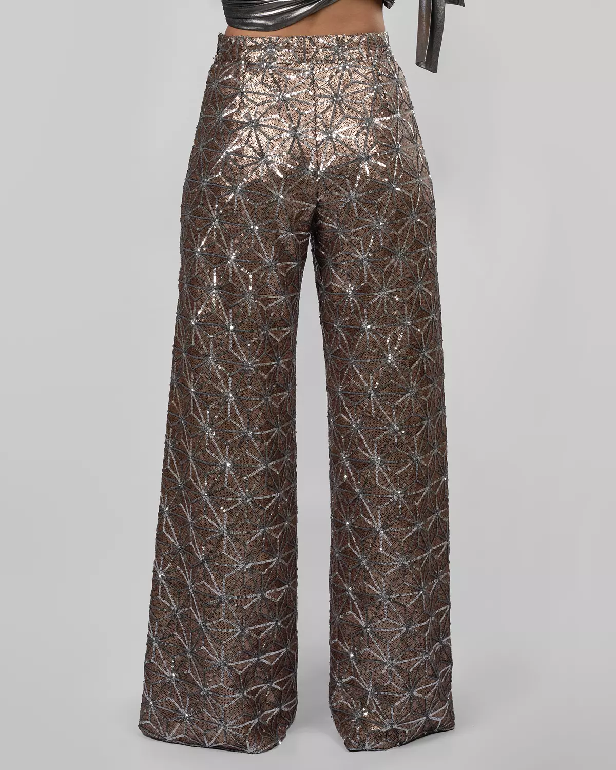 Bronze Geometric Sequin Wide-Leg Pants 2