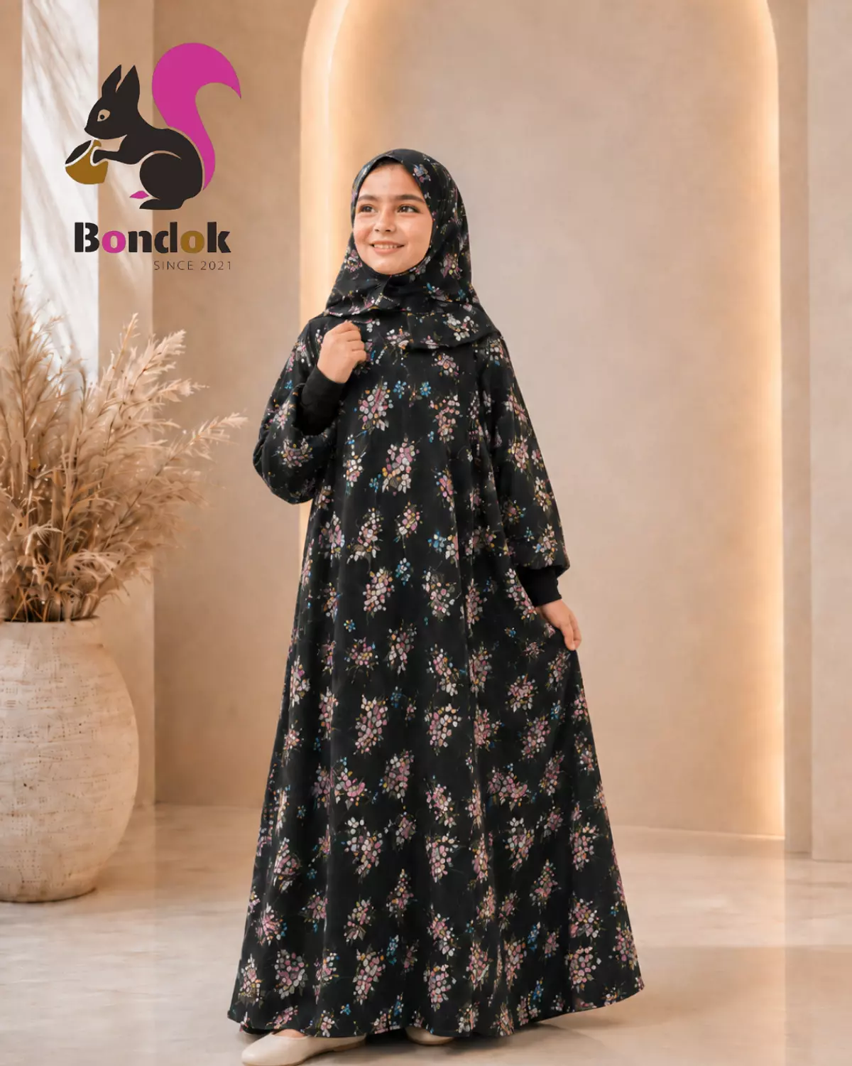 Esdal  Women's- Kids Matching Floral Print Abaya with Matching Hijab 2