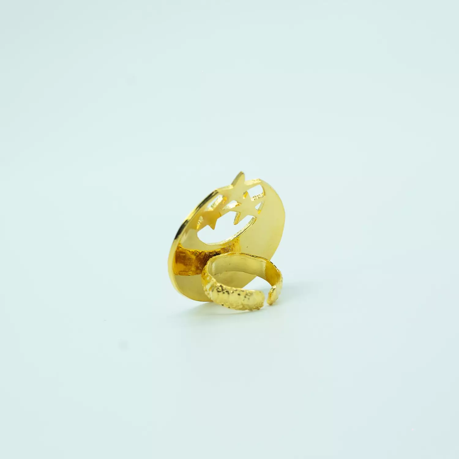 Two-layer brass ring, matte and shiny gold plated - free size - folk art hover image