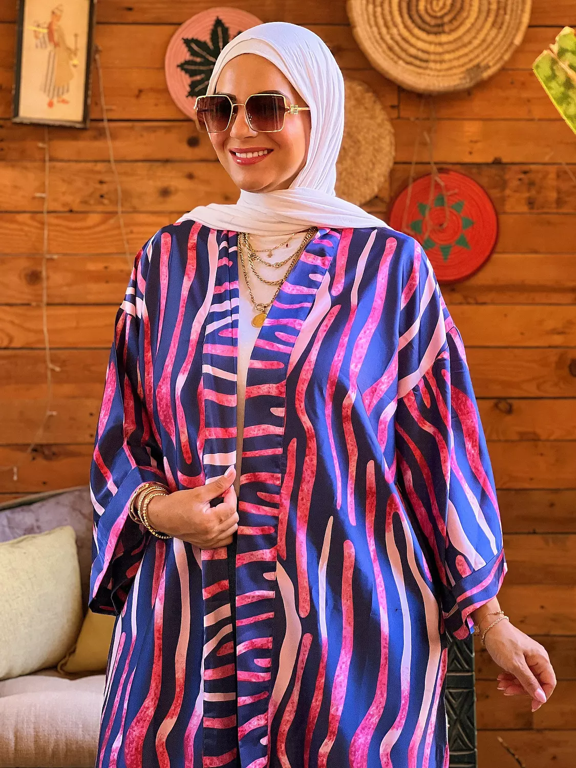 Zibra kimono - Blue and Fuchsia  hover image