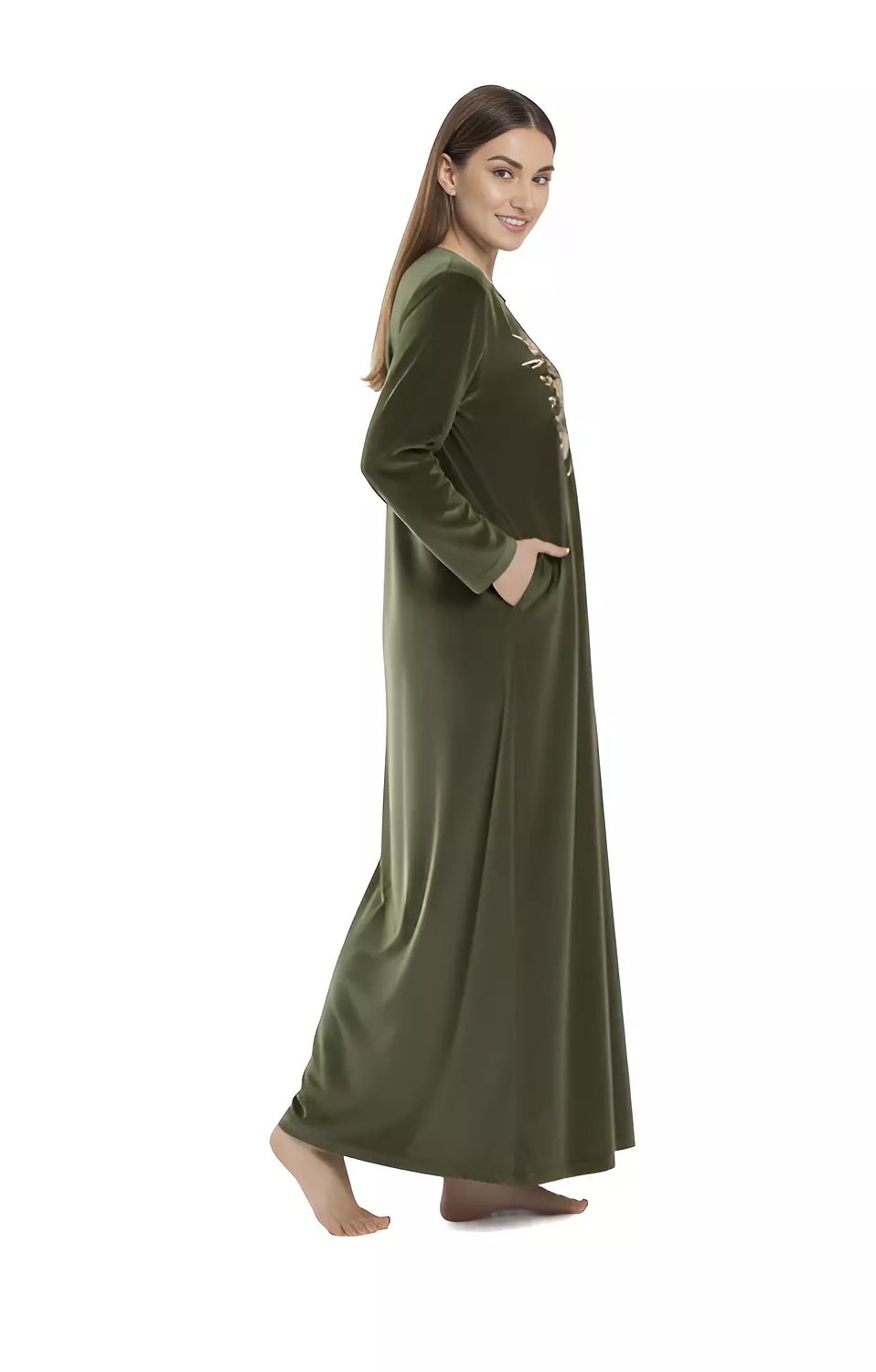 قميص نوم مطرز فليس - 2625 - زيتي 3