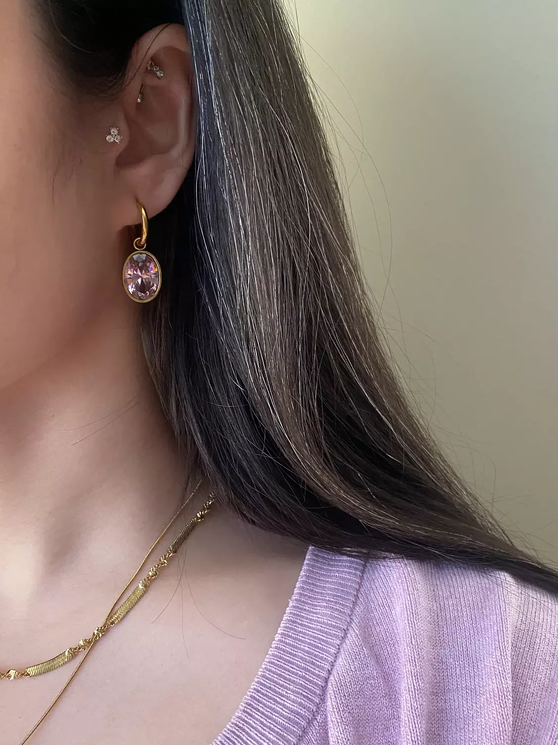 Pinkish Purple Stone Dangle Earrings 1