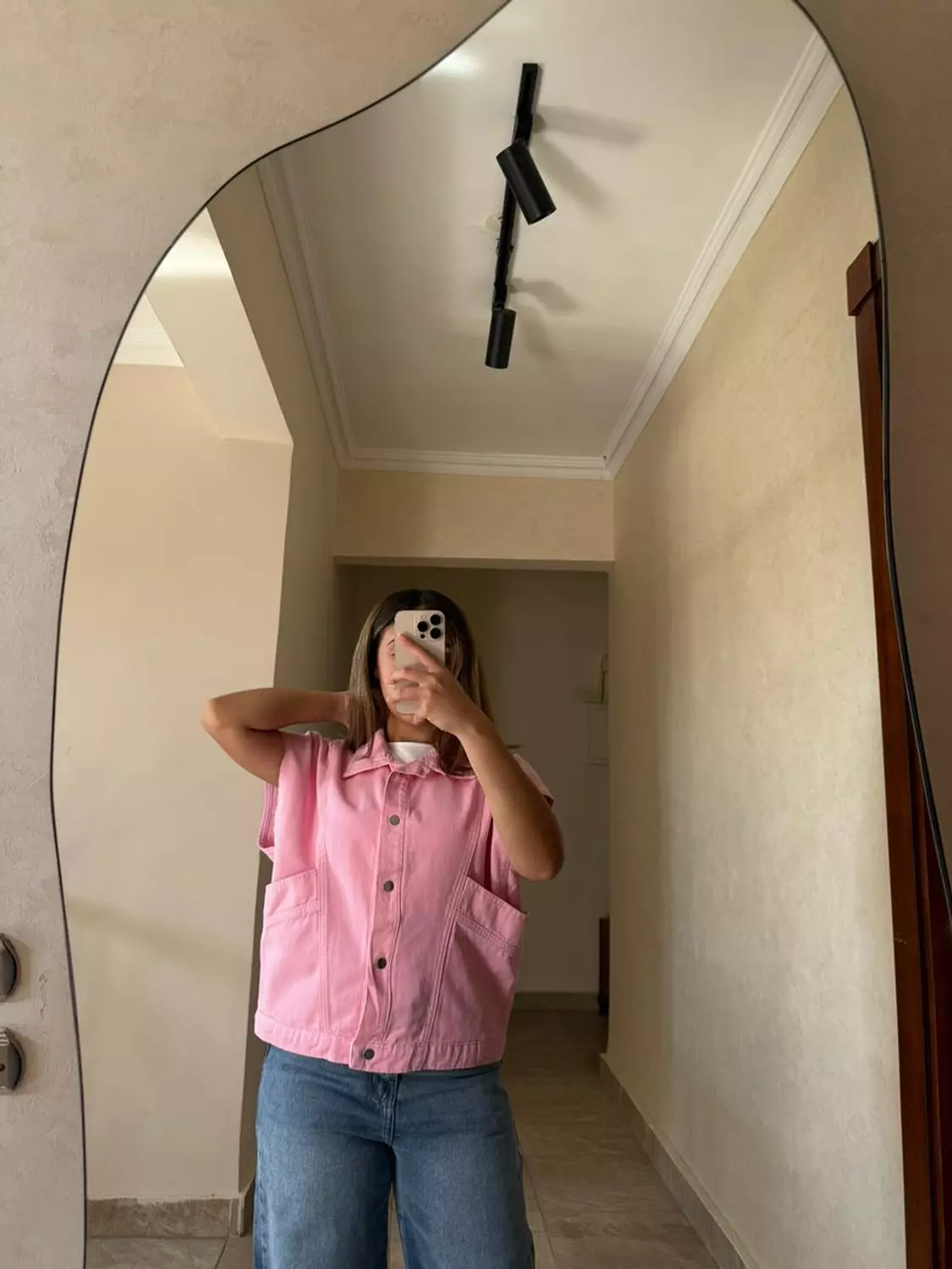 Cropped Jeans Vest Pink 3