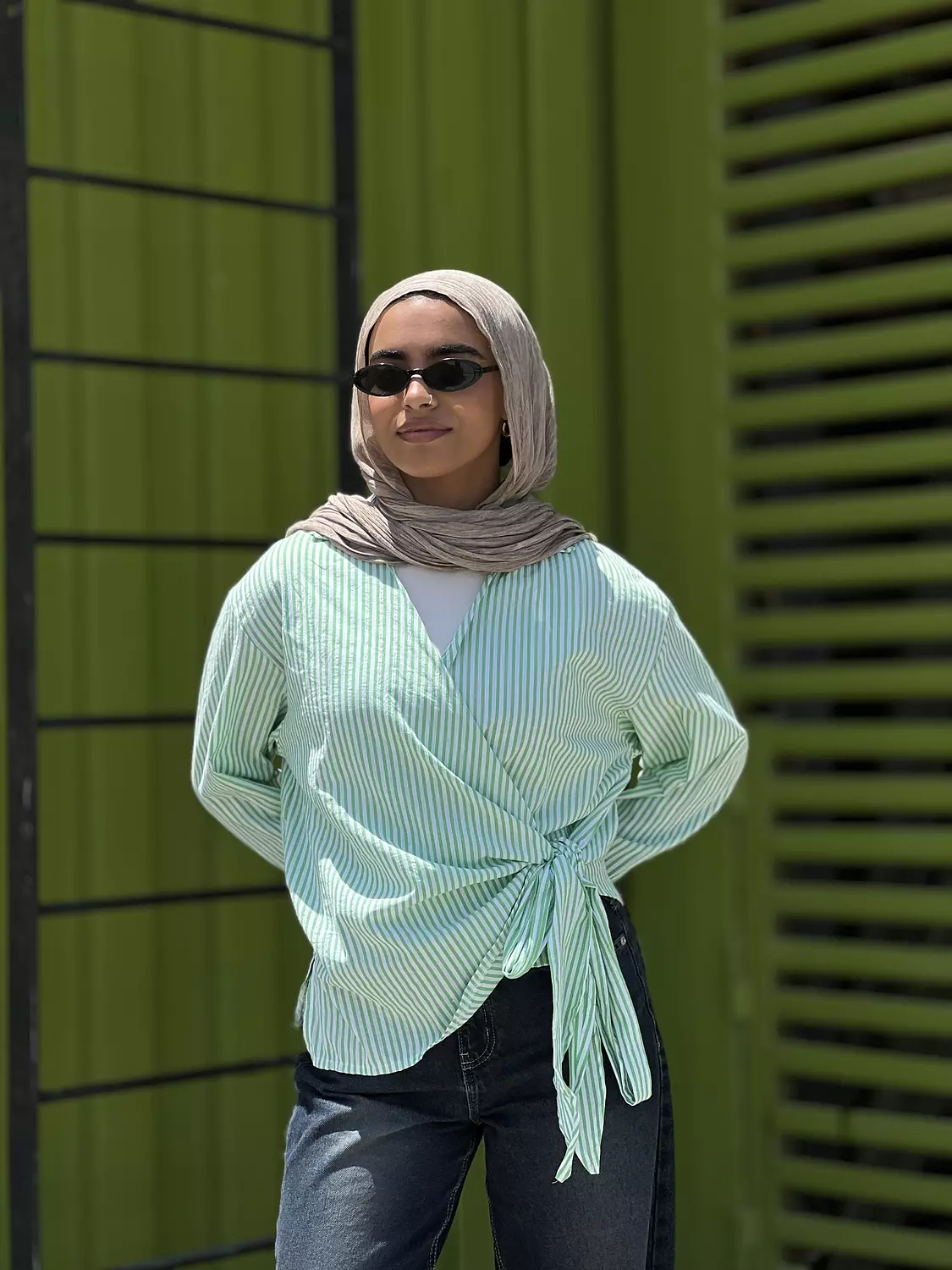 Mint green blouse with white lines image