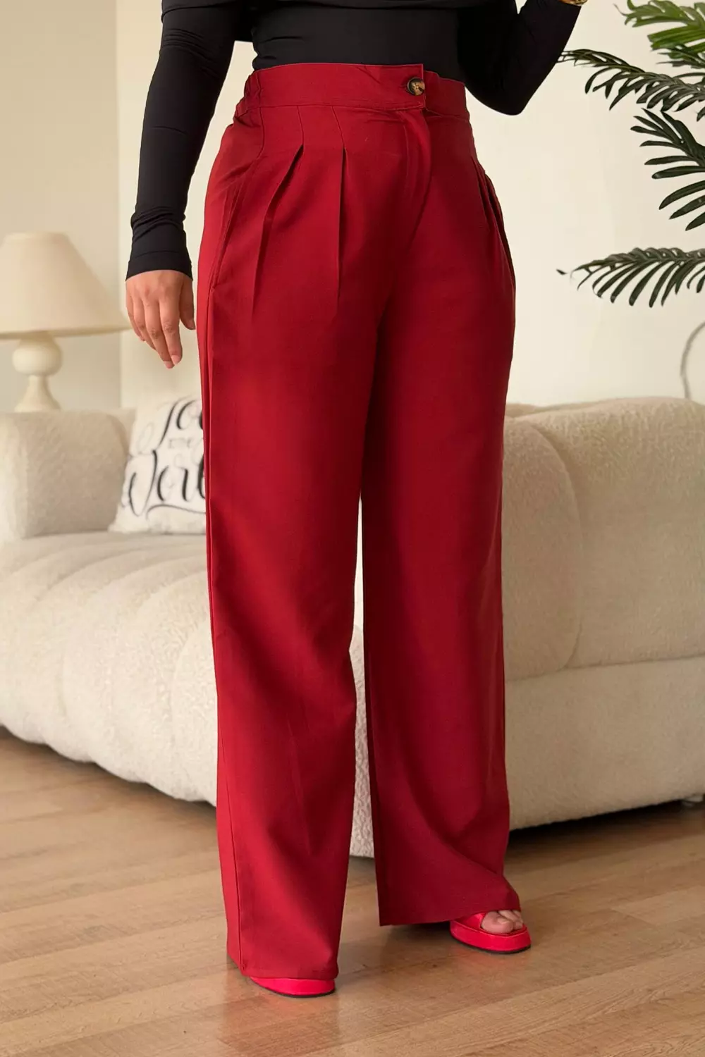 Turkish Rosetta Crepe High-Waist Wide-Leg Trousers with Pleats 5