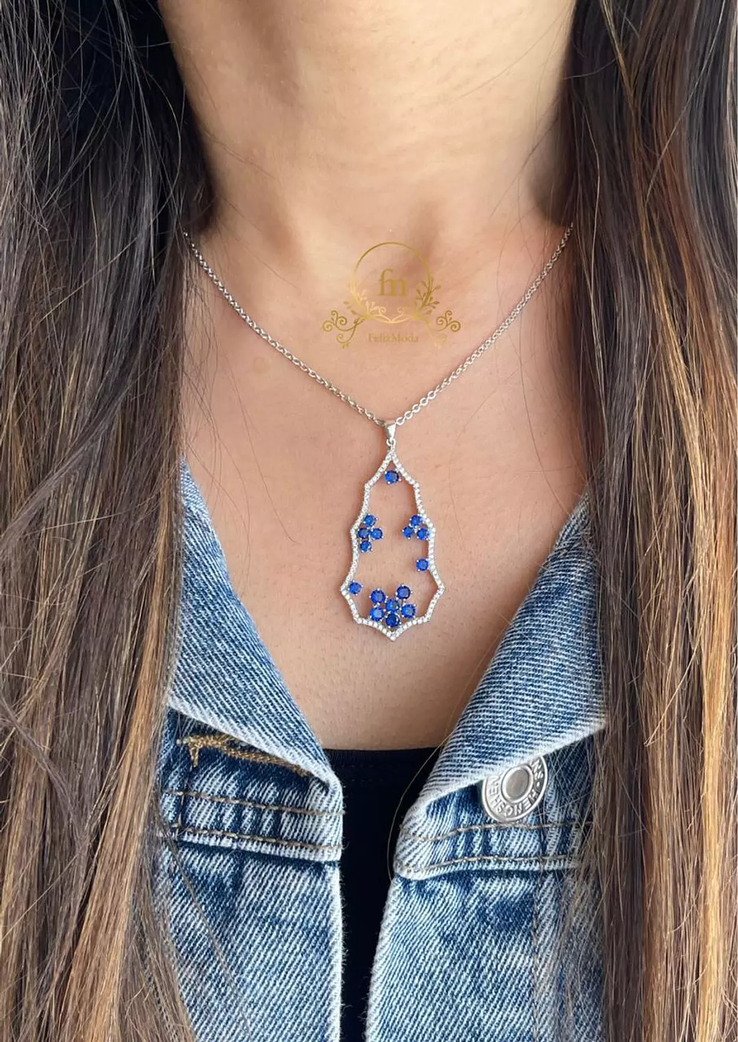 Blue stones silver necklace image