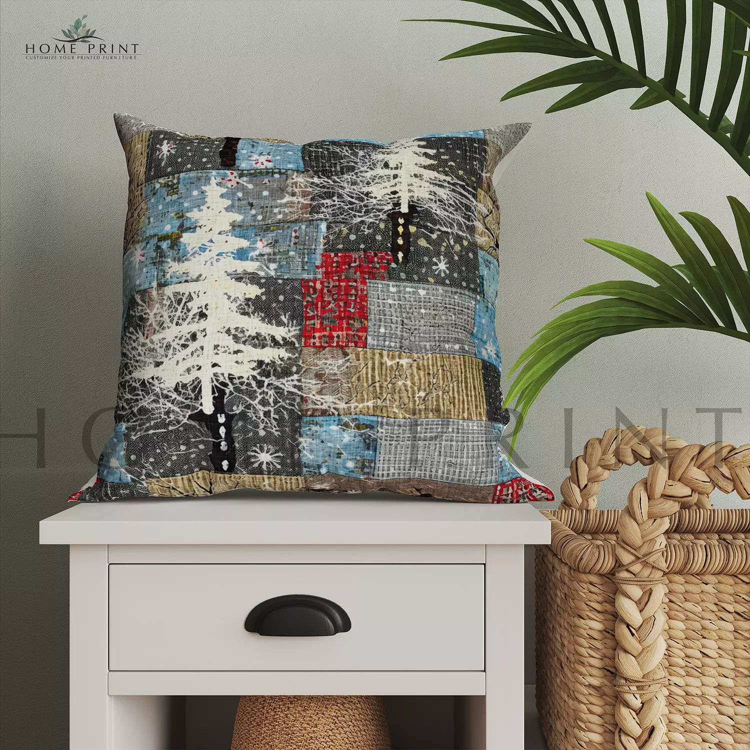 Christmas Cushion - Christmas Trees and Snowflakes - Multi color image