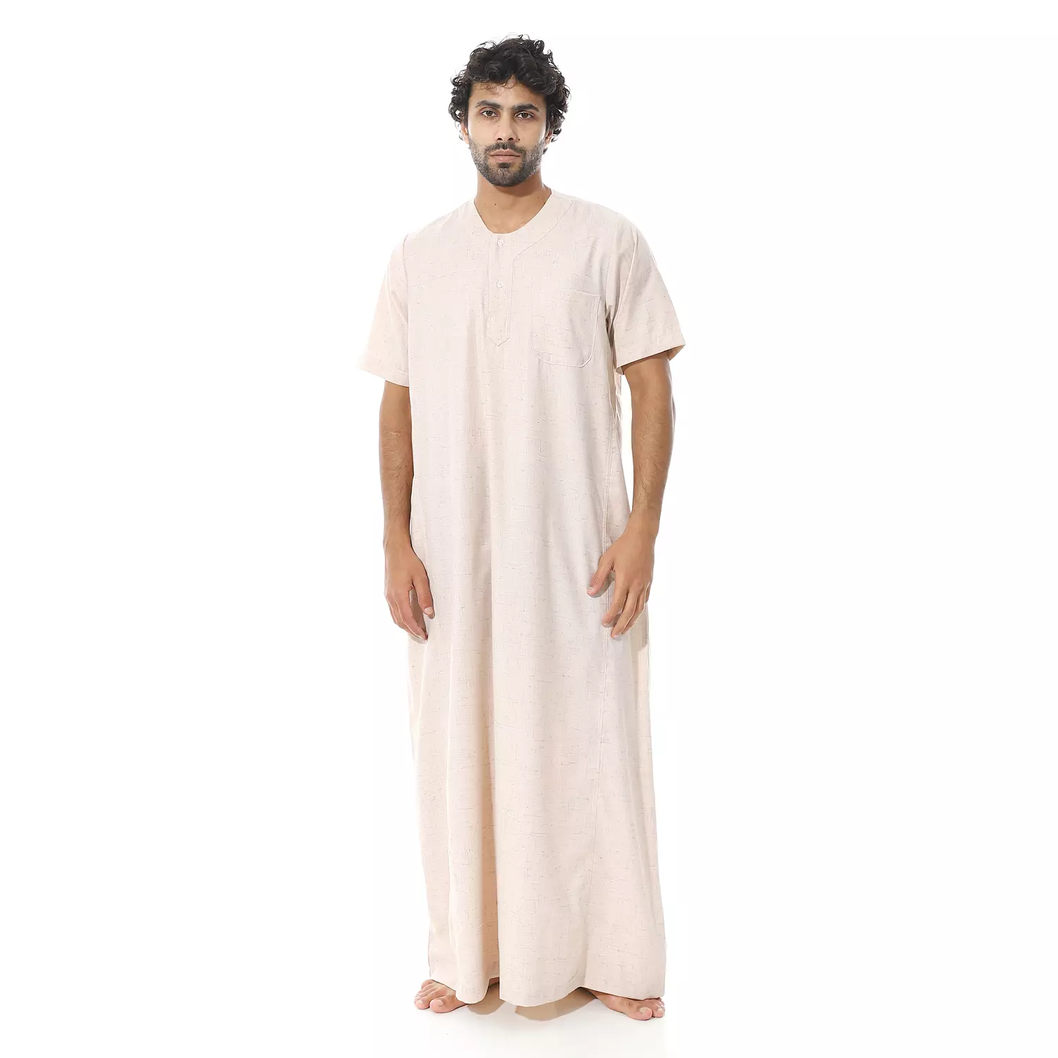 Men Galabeya Short Sleeves - Linen - 2265 - Beige image