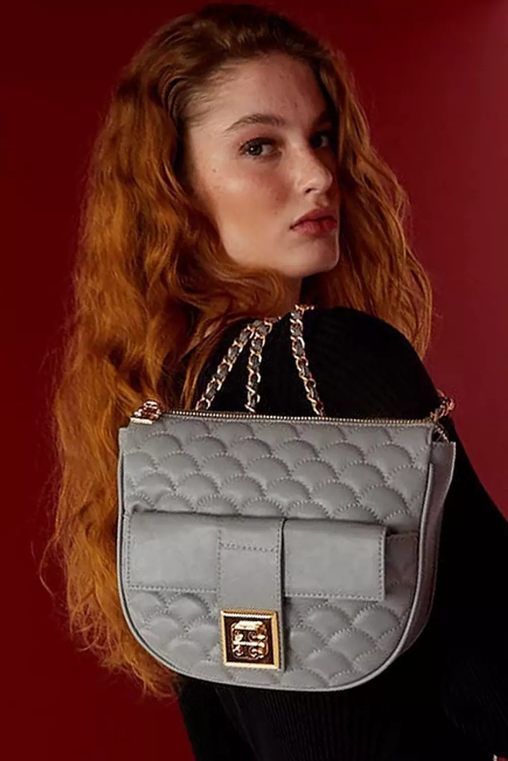 Pierre Cardin Quilted Chain Shoulder Bag – Grey image