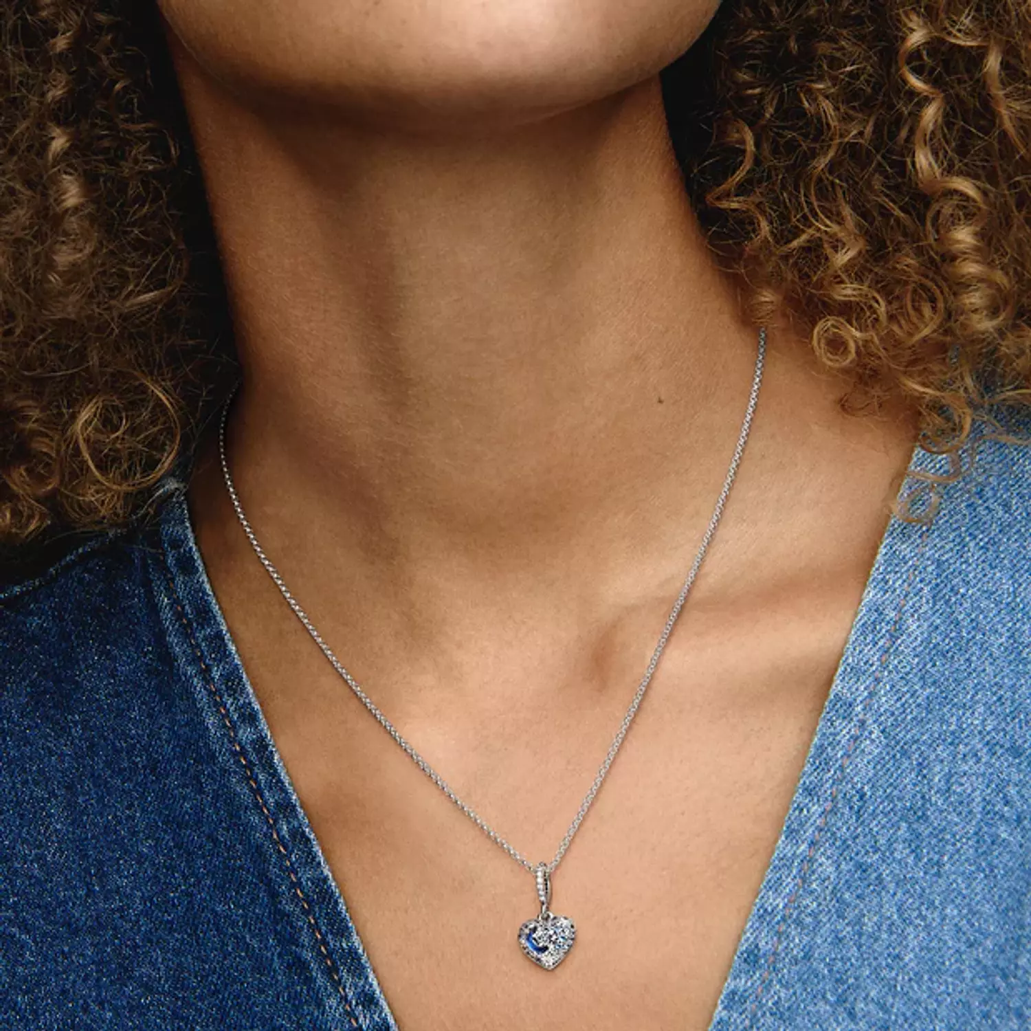Heart sterling silver necklace with skylight blue, icy blue crystal and ...