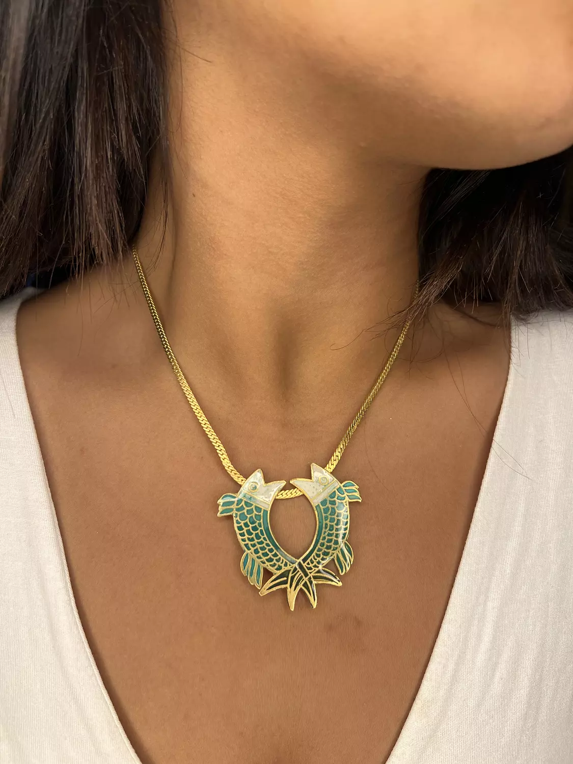 Gold-plated brass Intertwined fish necklace image