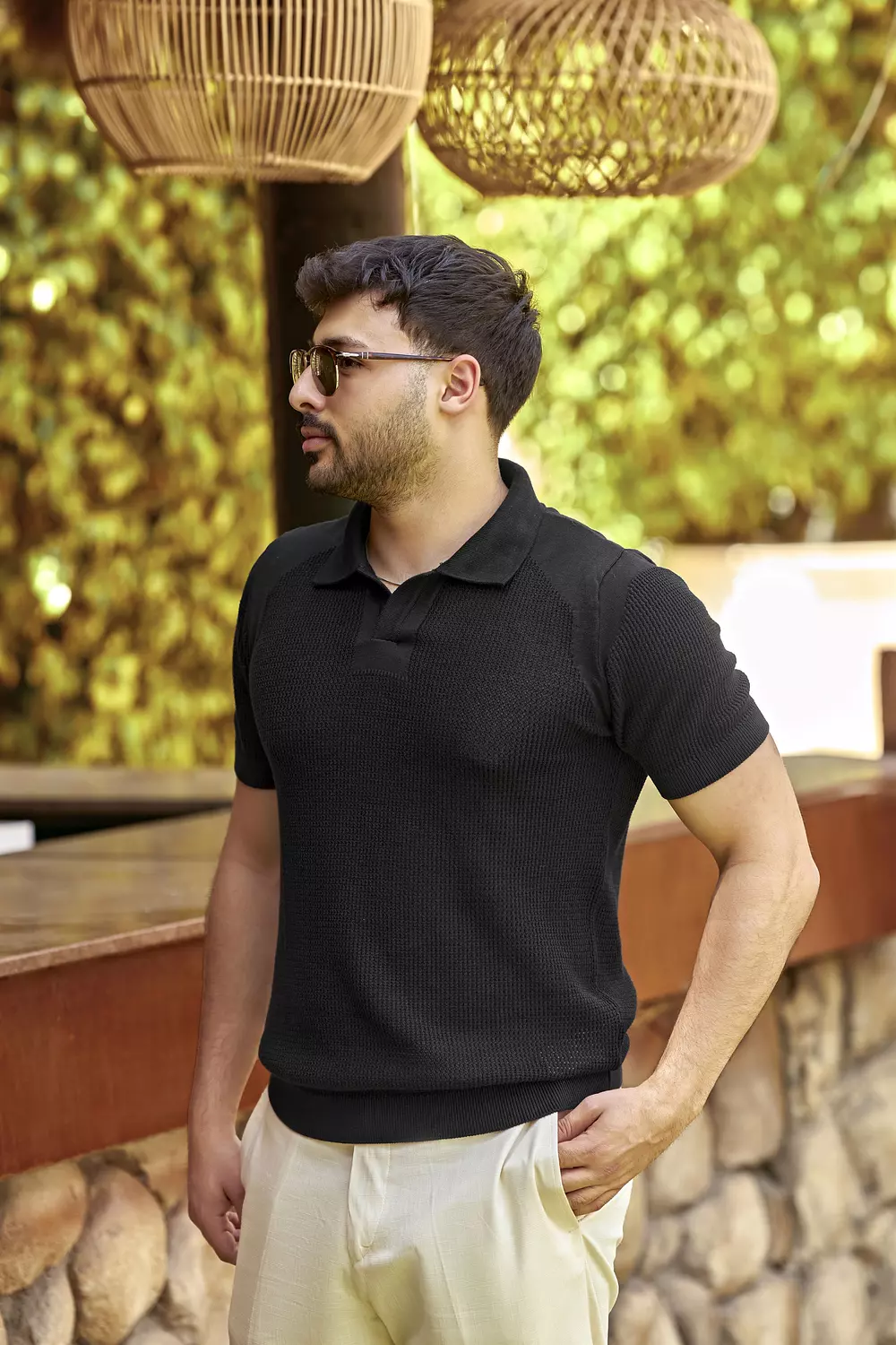 Men’s Classic Black Textured Polo Shirt 2