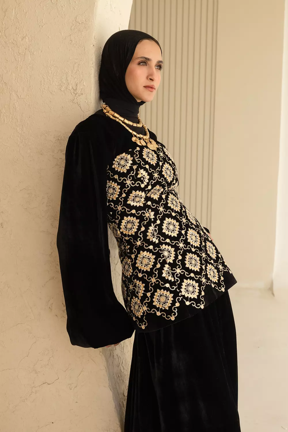 Velvet dress and embroidery corset  image