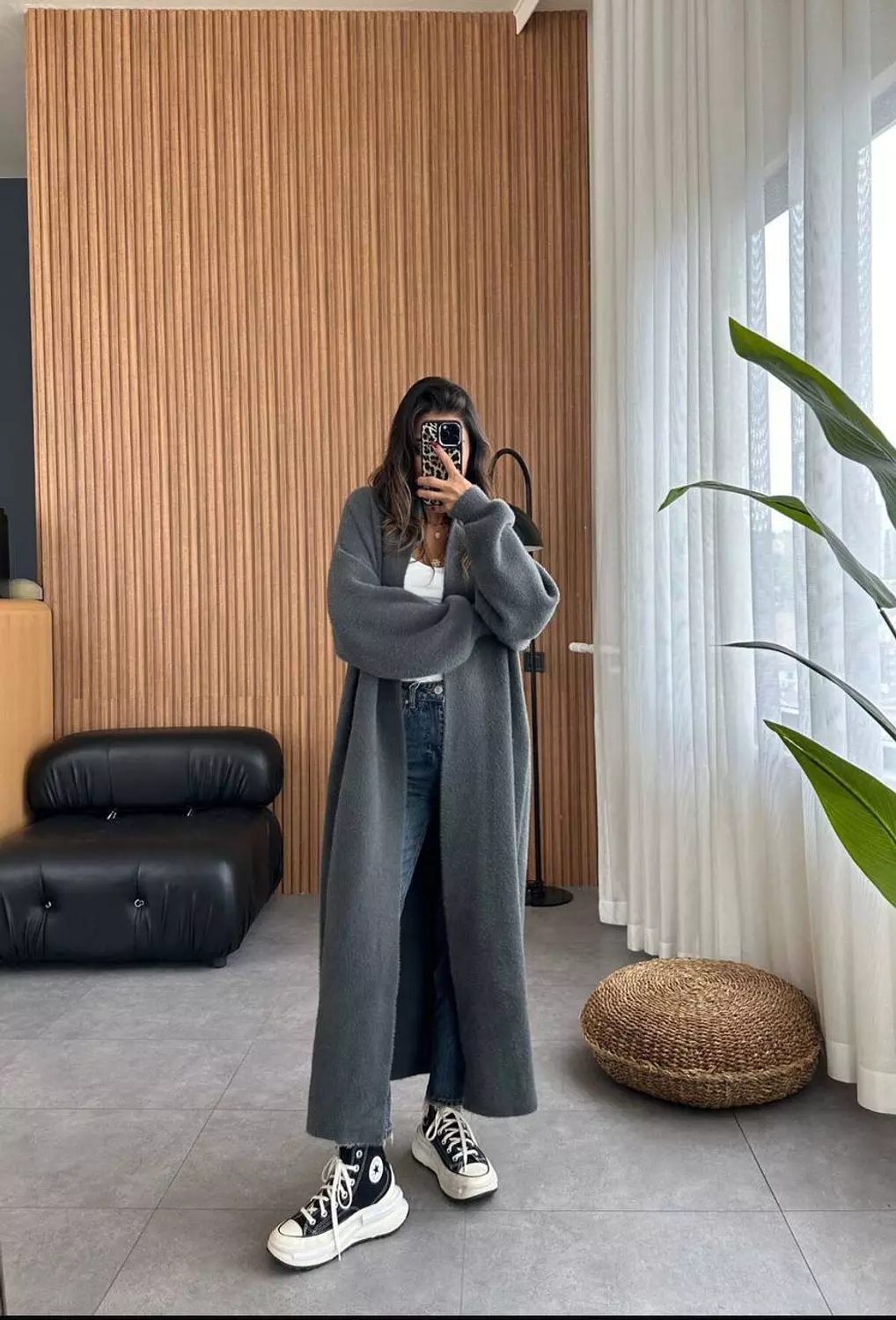 Long Open Dark Grey Mohair Cardigan  image