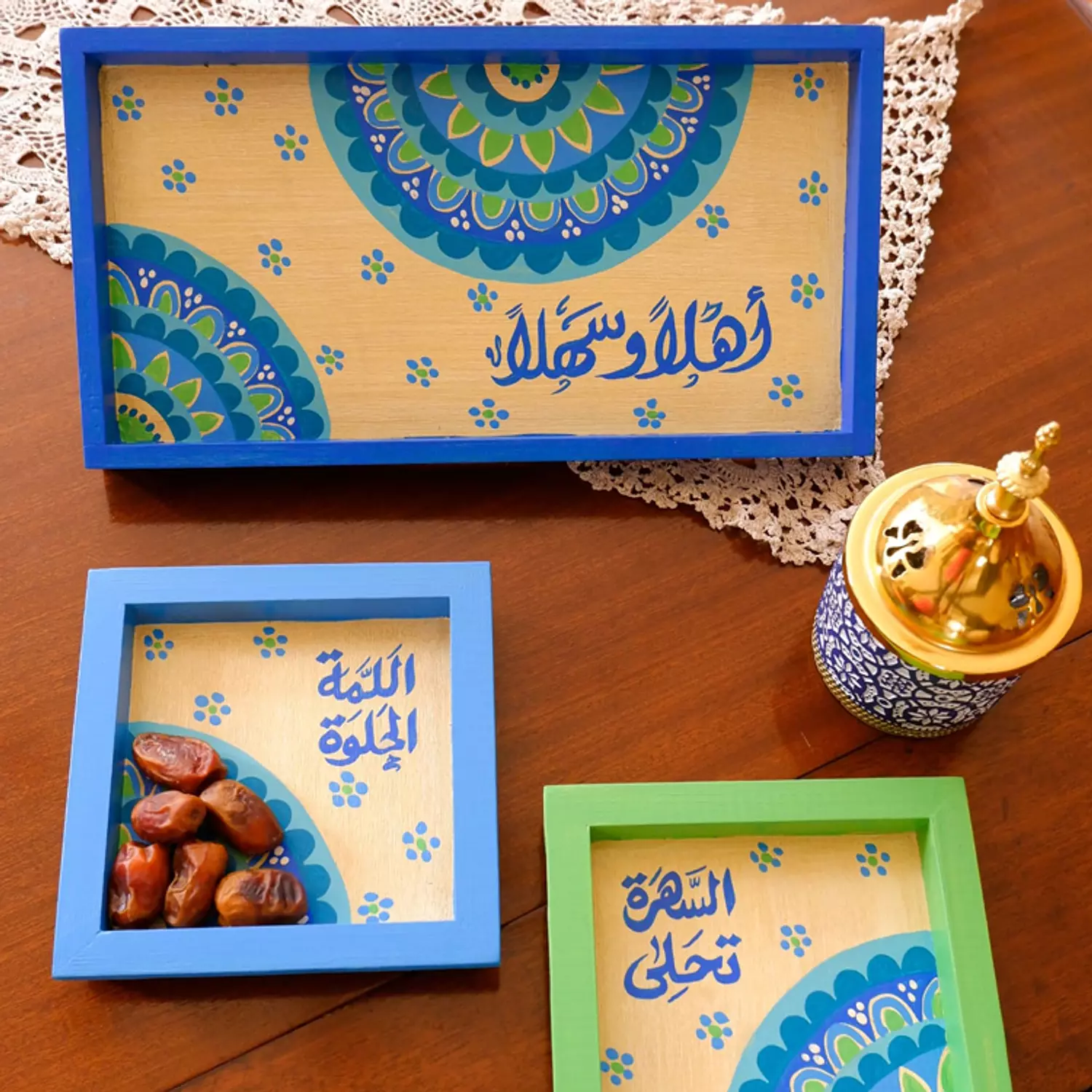 Nuts set rectangle - Modern mandala blue 1