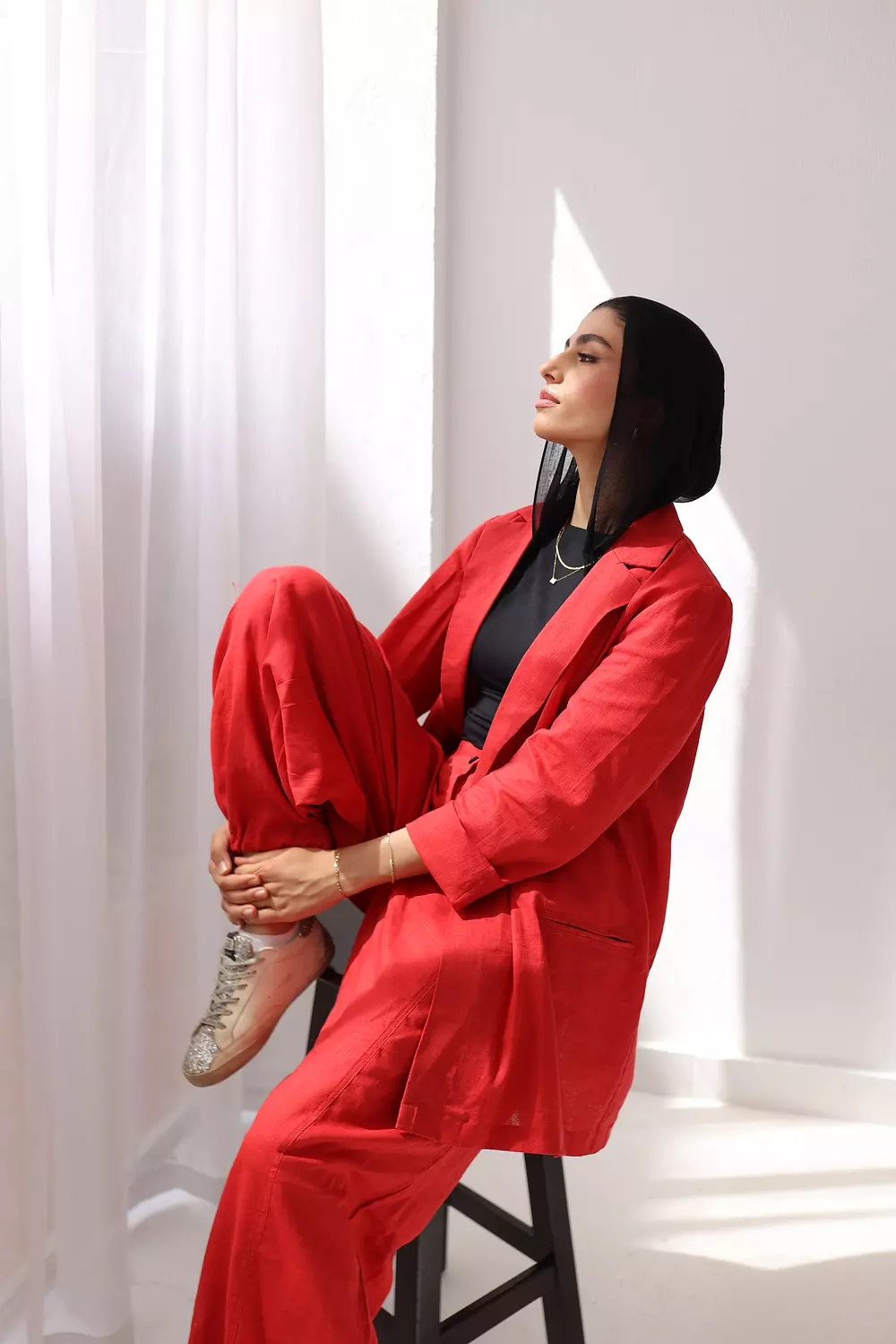 Linen wrapped pants in red image