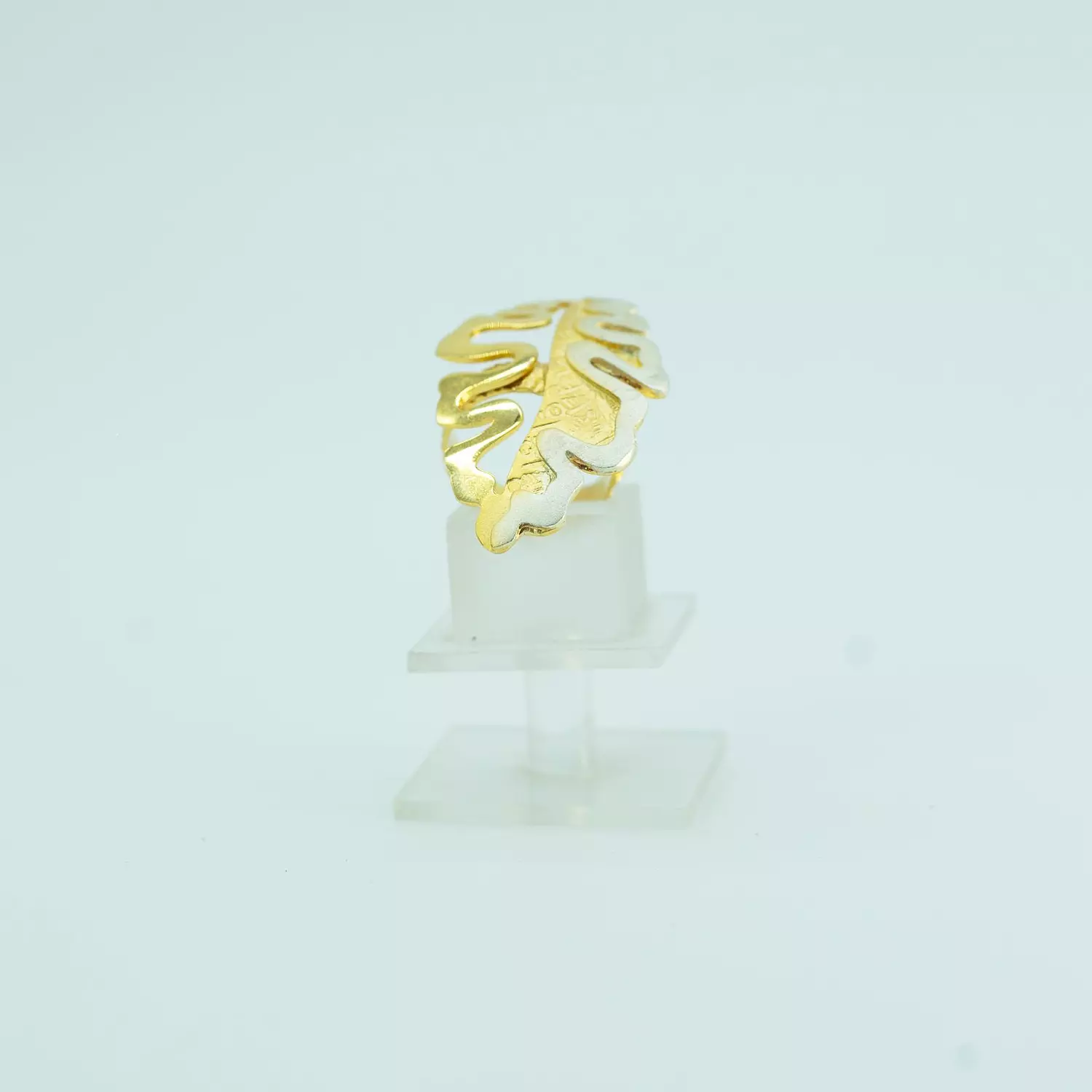 Two-layer copper ring, plated with shiny gold and silver - free size - mulberry leaf 2