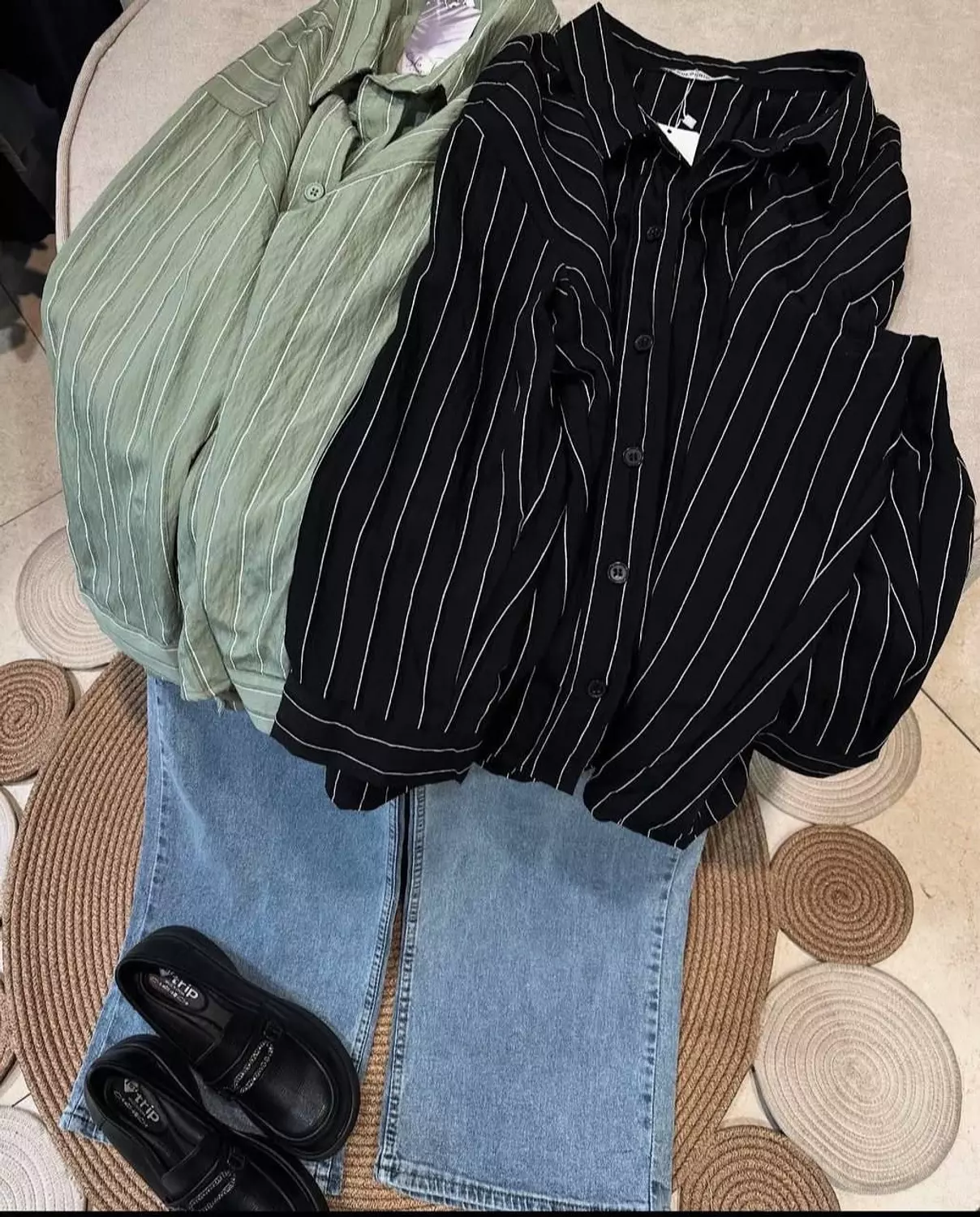 Striped Linen Blend Button-Down Shirt 1
