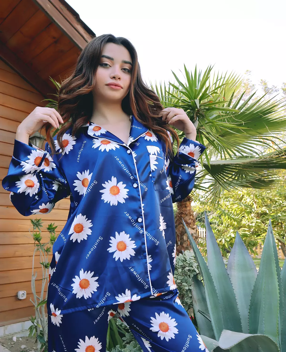 Sunflower Print Satin Pajama 5
