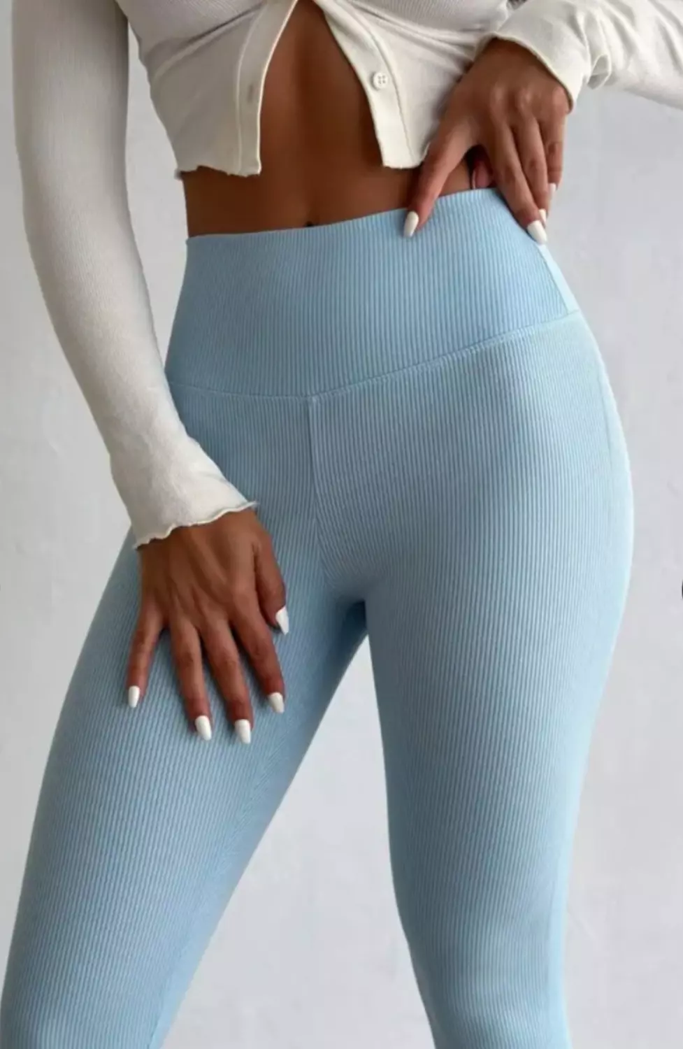 Baby Blue Cotton Ribbed Leggings  3