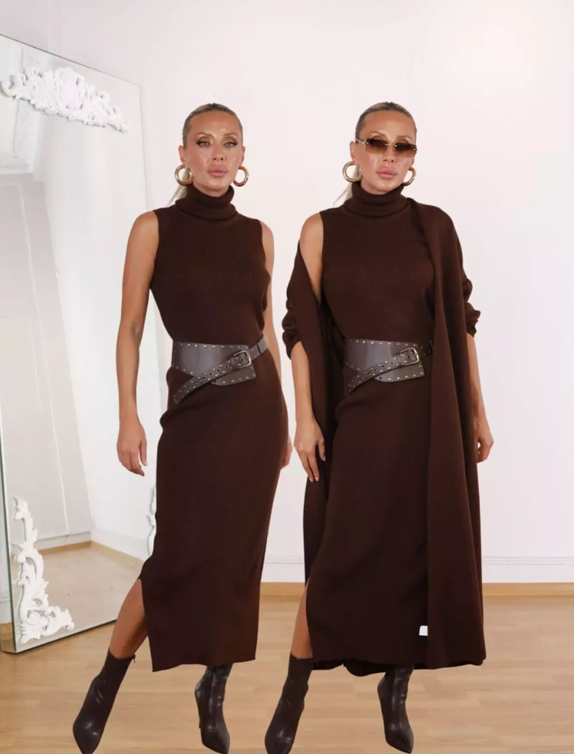 Brown Triko Set (Dress and Cardigan) image