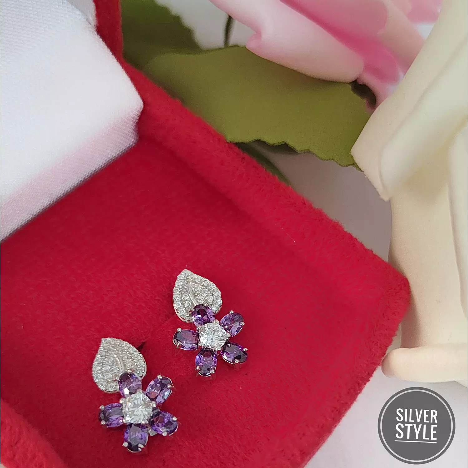 Purple flower Earrings 1