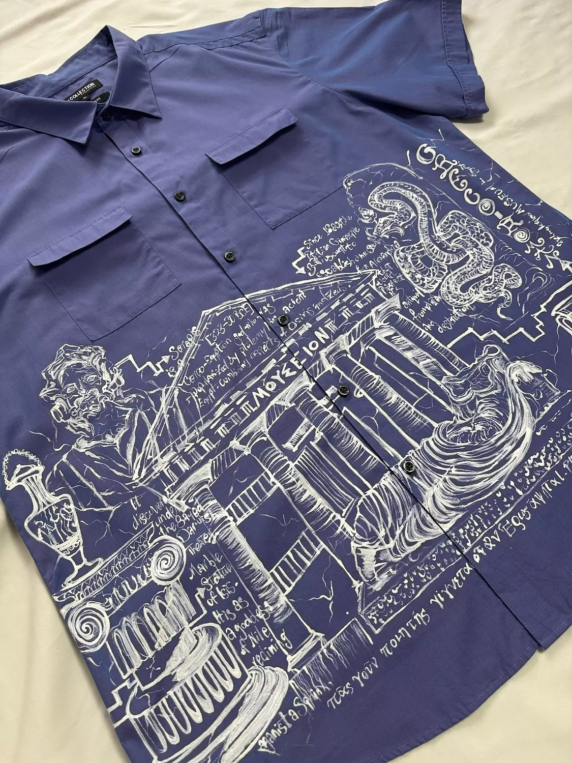 “Greco-Romain” hand -painted blue shirt  hover image