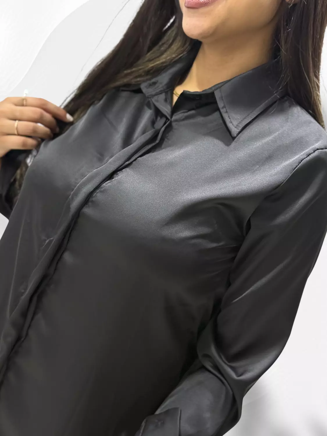 Fashion Satin Shirt- Black image