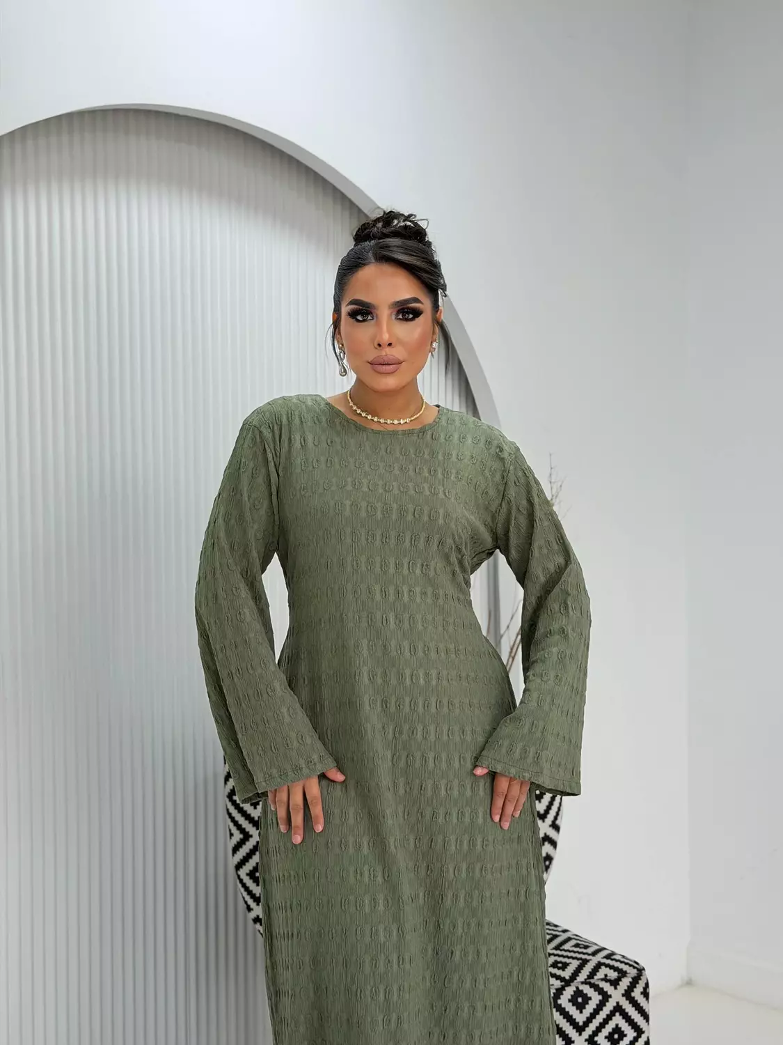 Allure Textured Dress In Olive hover image