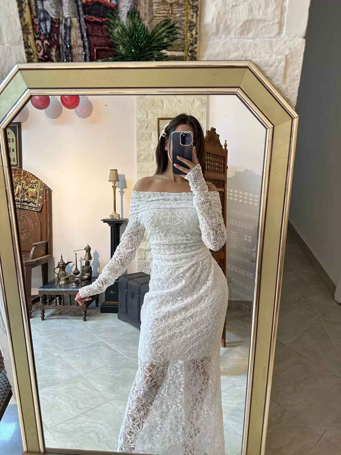 Guipure Lace Off-Shoulder Maxi Dress – With Sheer Lace Detail 10