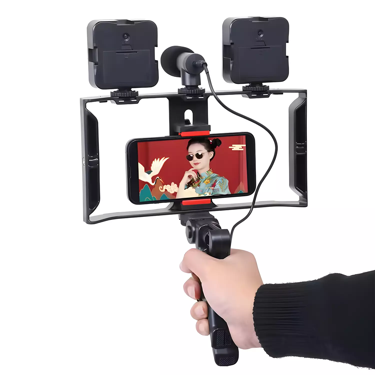 Video Maker with Microphone, 2 x 7W Square LED Lights, Tripod Stand, Mounting Base, Remote Control - PLOKAMA PK-778 hover image