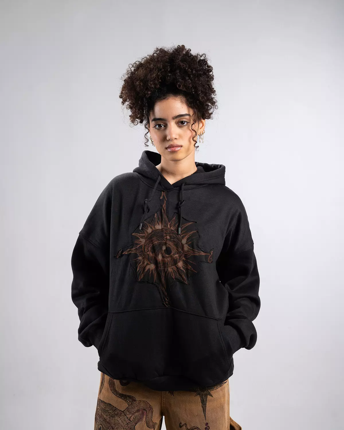 "The 3rd eye” hand bleached black hoodie  image