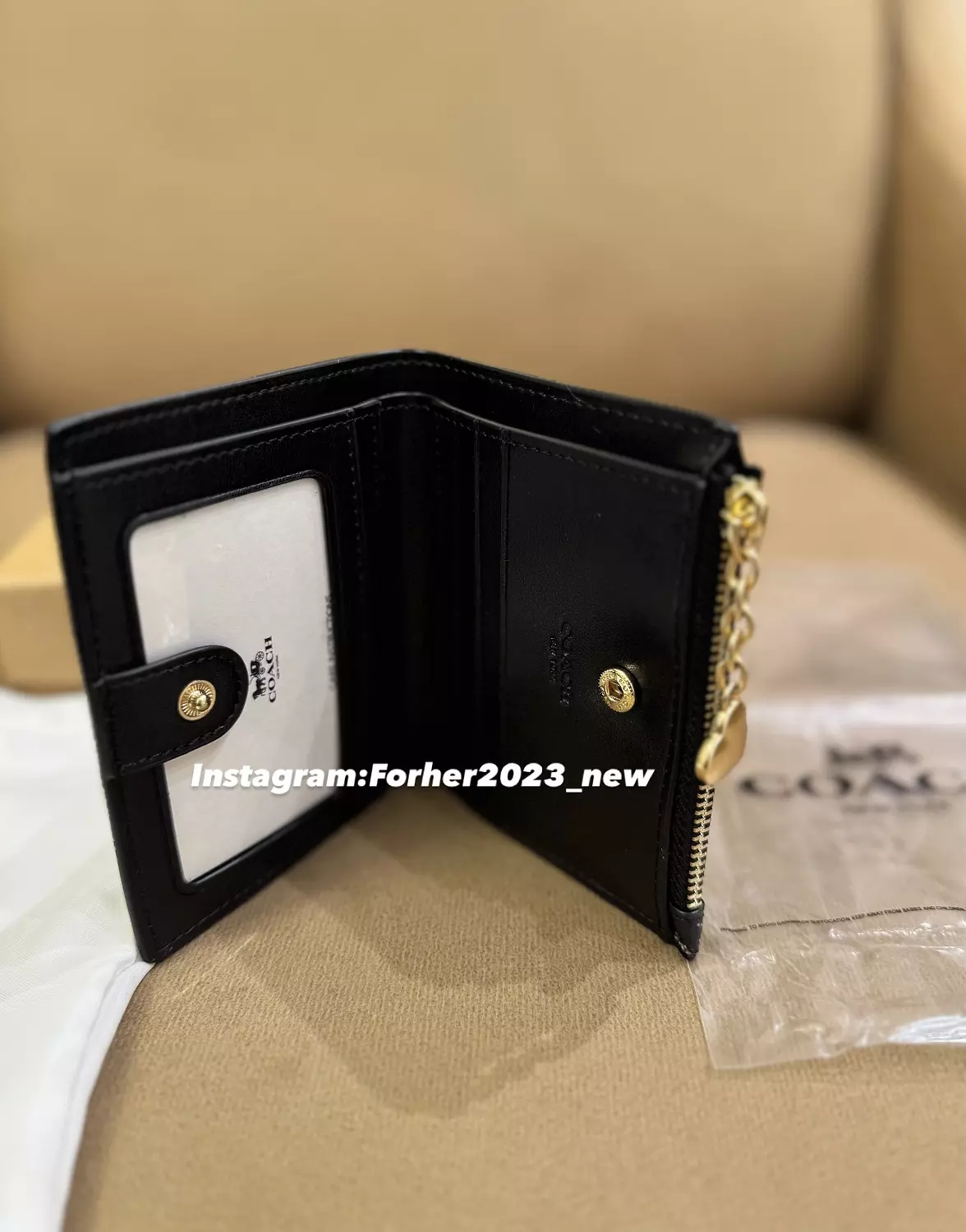 Coach bifold wallet black with purple flowers 2