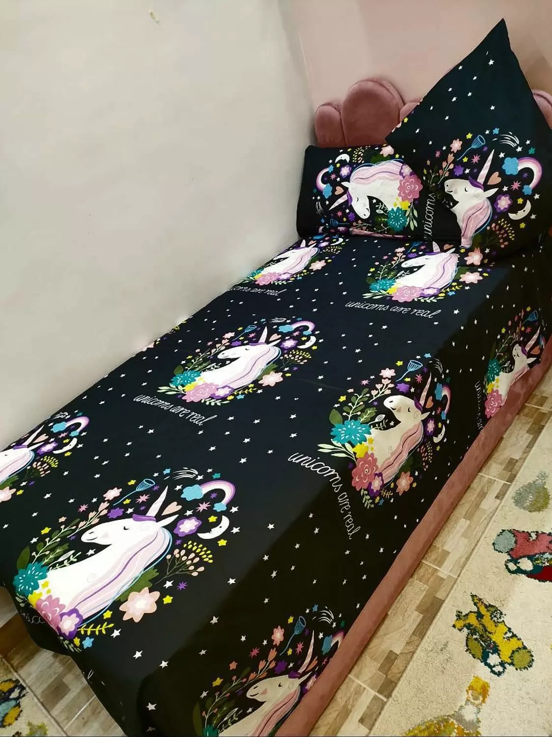 Black unicorn children's bedding set
