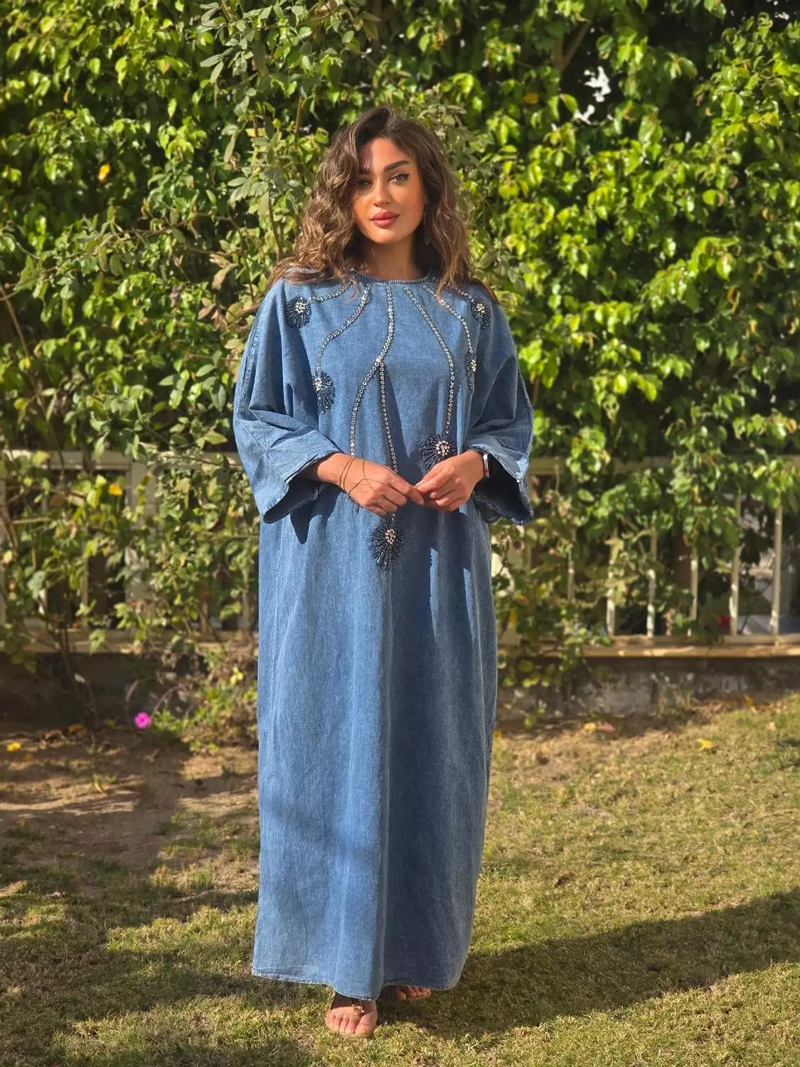 Denim dress with beads  3