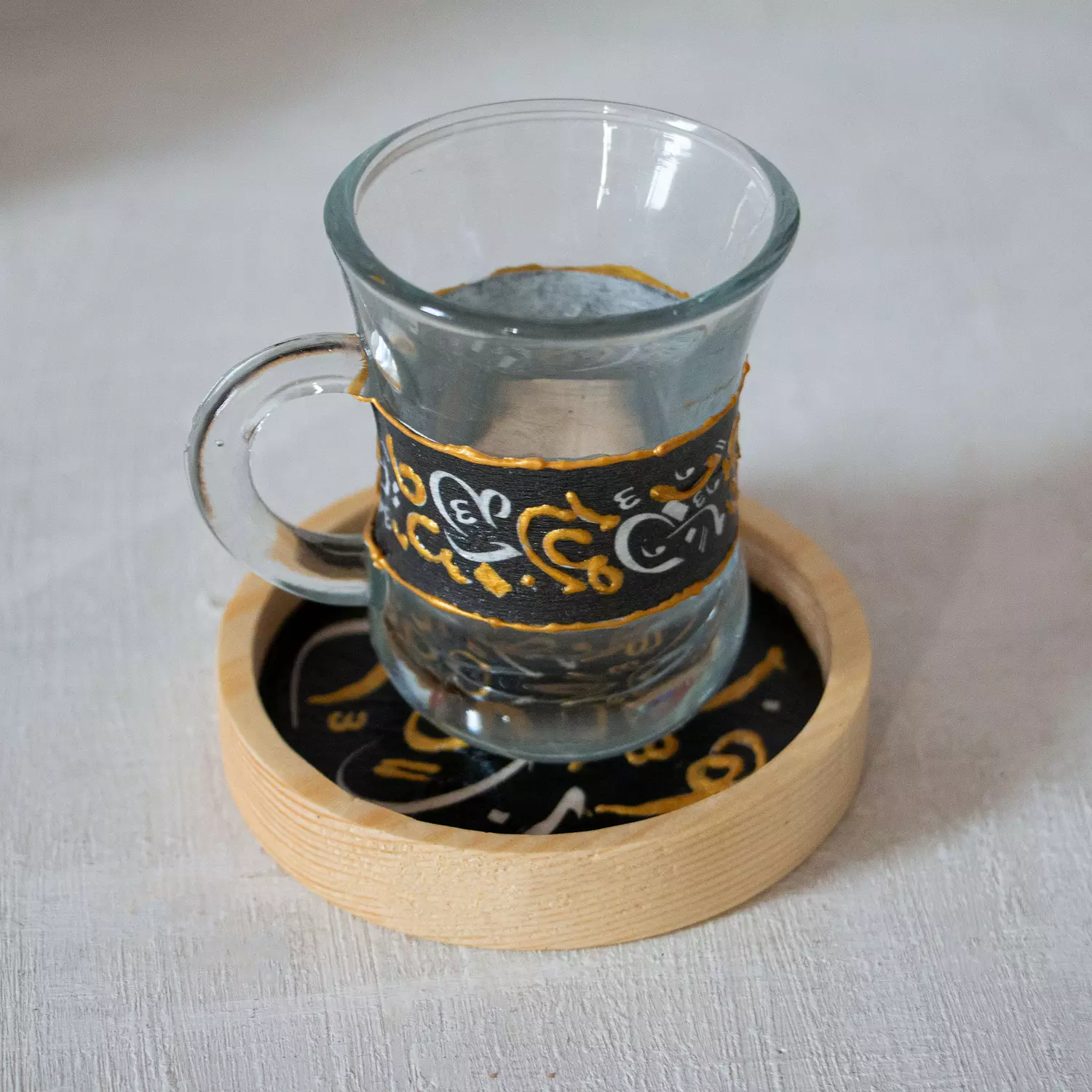 Arabesque Glass Cup Wooden Coaster - Per Piece 2