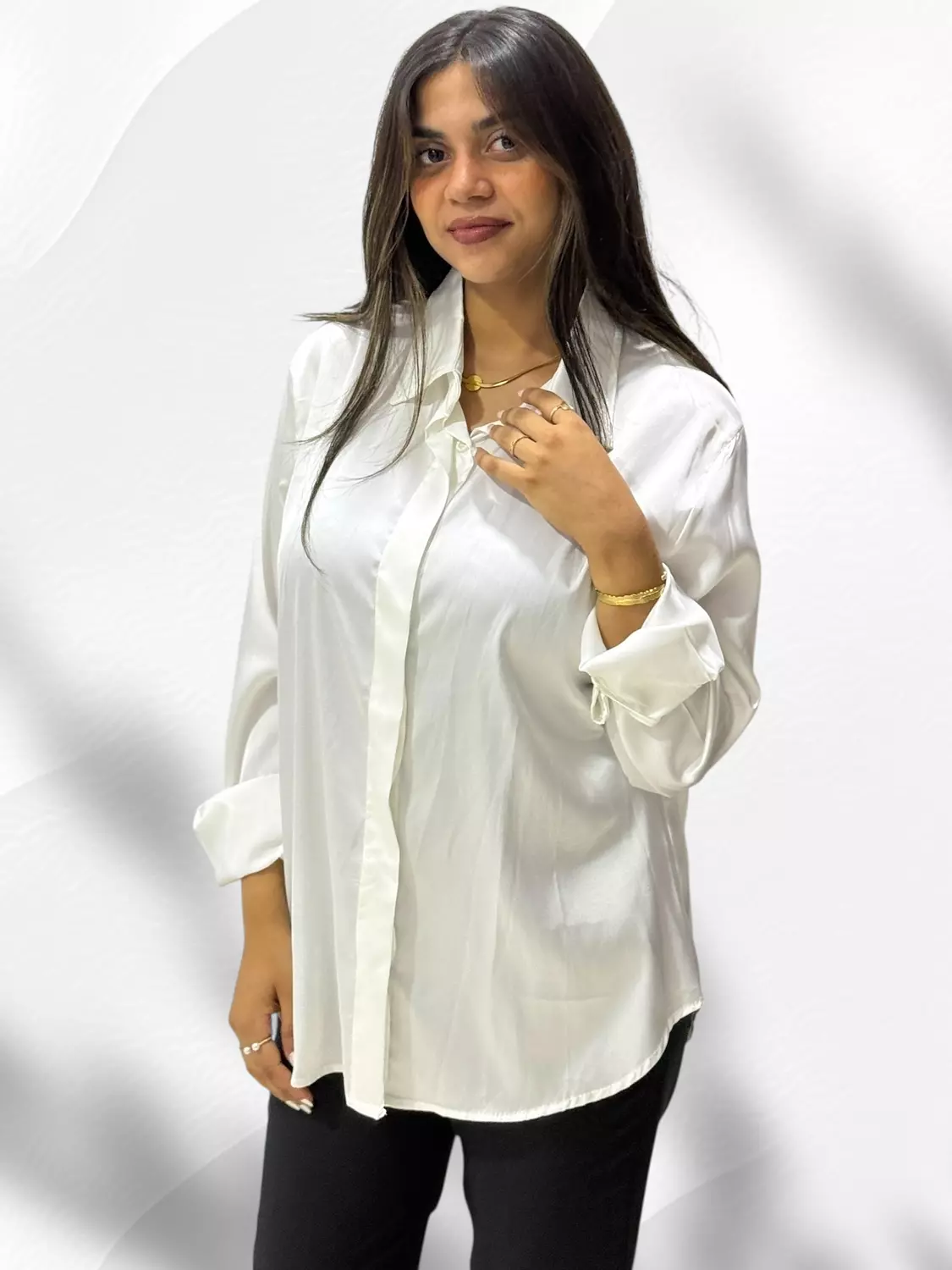 Fashion Satin Shirt- White  image